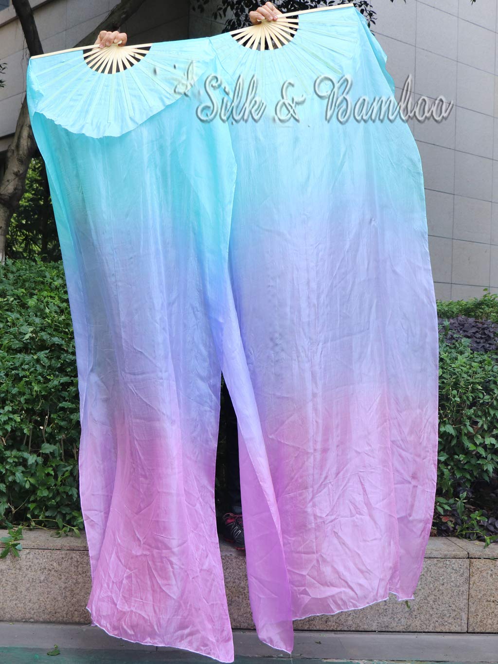 Winged Sirenny Paire de Voiles d'Éventail en Soie 180cm pour Danse du Ventre (Baladi), Accessoire Artistique pour Spectacle, Flow Art, Chorégraphie et Célébration, Sac Inclus
