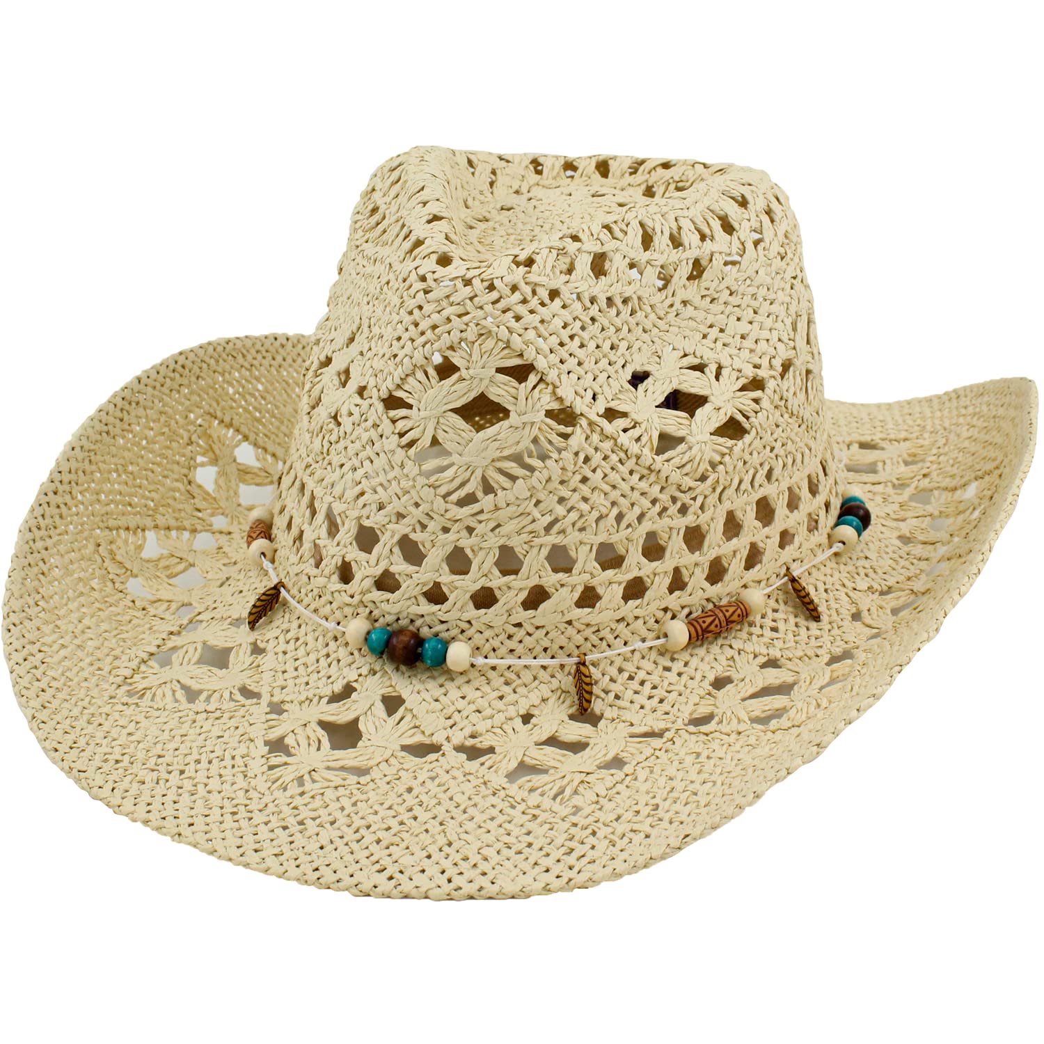 Carnavalife Sombrero de Cowboy de Paja Vaquero Panamá con Banda Occidental Unisex Talla Única Hombre Mujer para Verano (XH-117 Beige)