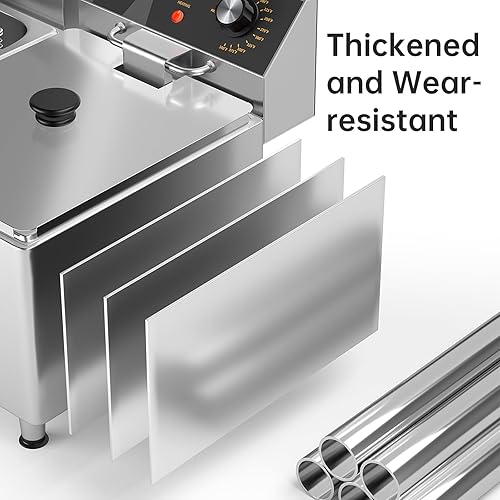 Miniatura 5 de Freidora Profunda Comercial 3500W Eléctrica de Encimera 25.4Qt Freidoras de Acero Inoxidable de Gran Capacidad con Cestas Dobles, Tapa y Patas Altas