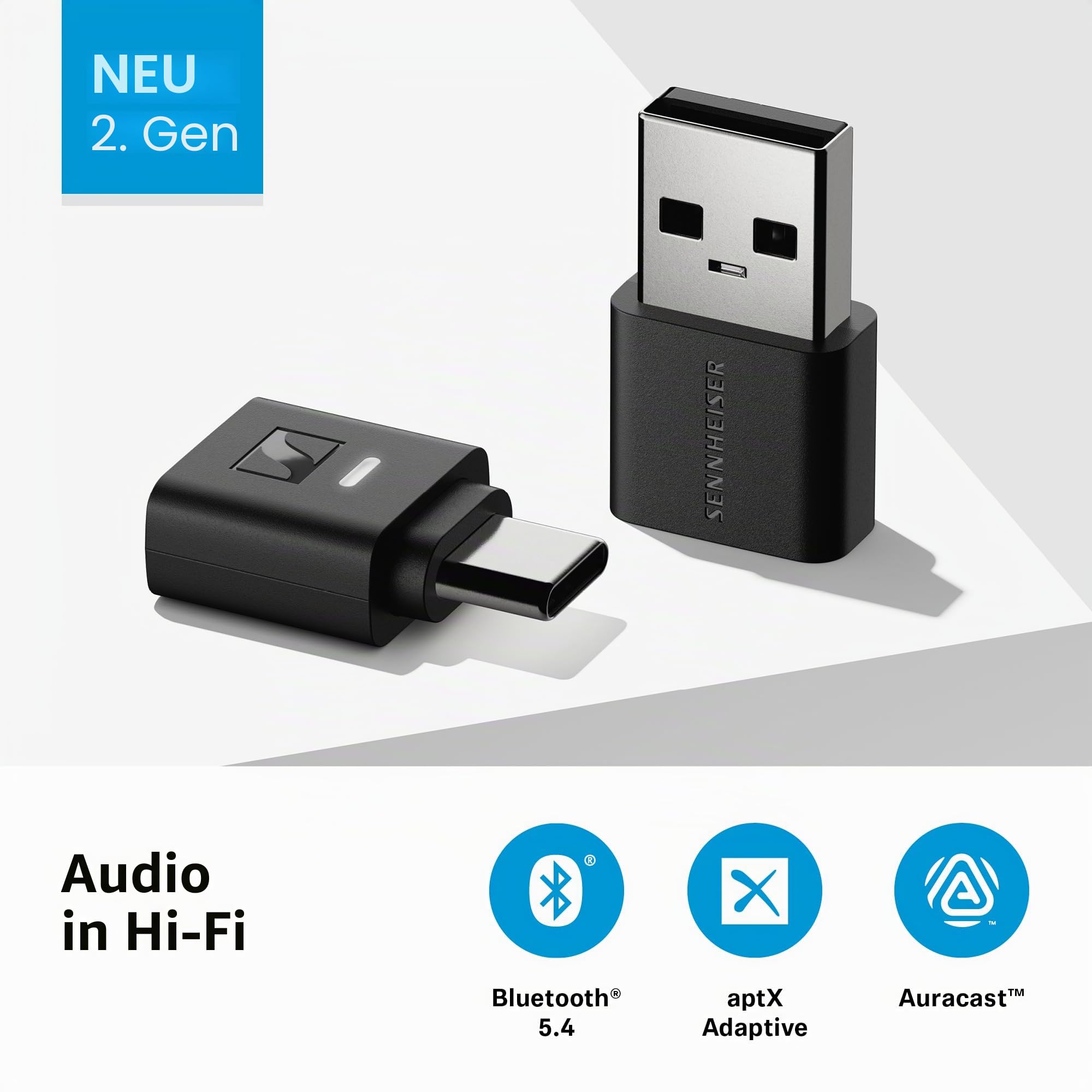 Sennheiser BTD 700 Bluetooth USB Dongle - aptX Lossless, Auracast, Plug & Play Audio Transmitter für Kopfhörer und Lautsprecher - Ultra Low Latency, Bluetooth 5.4, USB-C & USB-A kompatibel