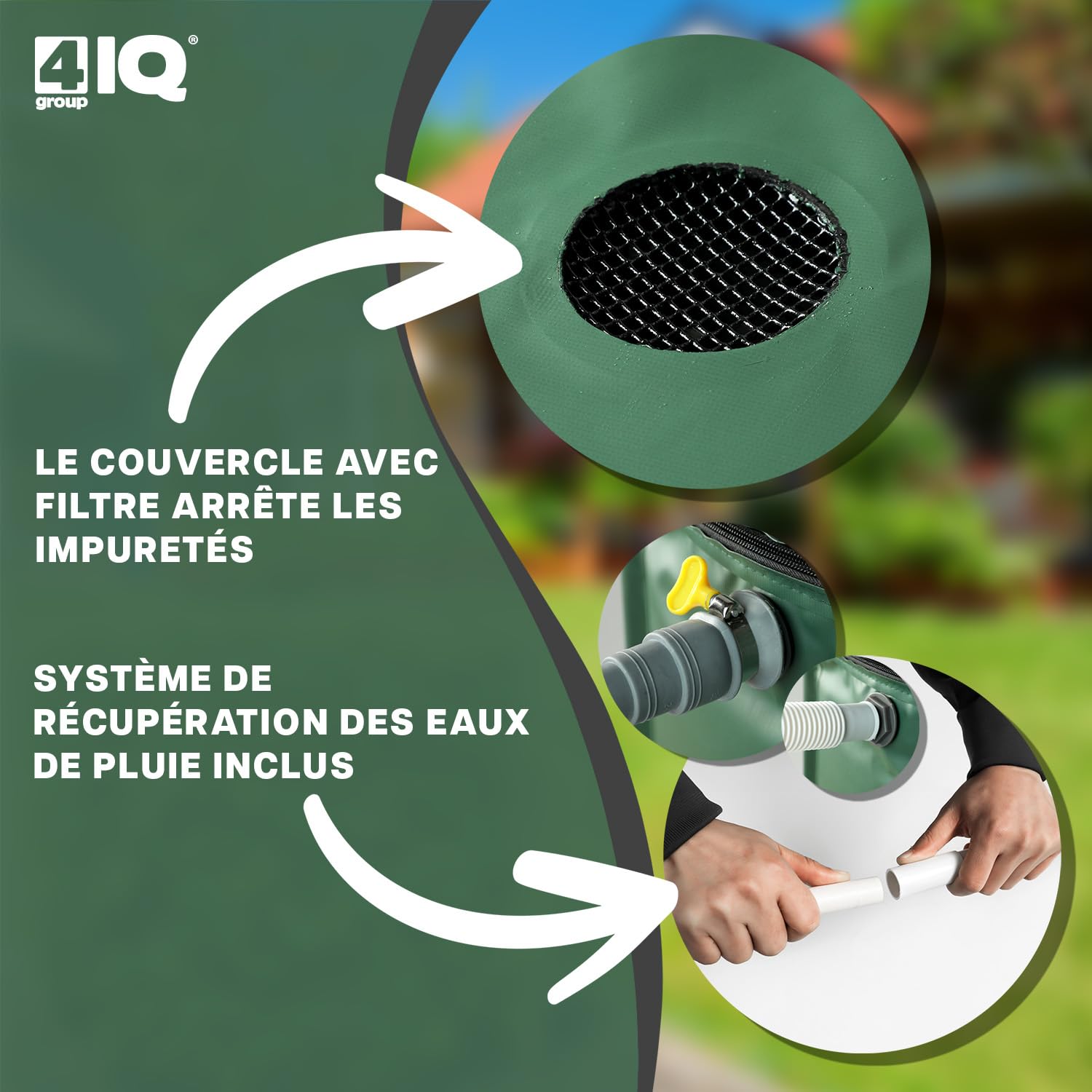 4IQ Réservoir Eau de Pluie 1000L – Récupérateur d’Eau Résistant aux Intempéries – Réservoir de Jardin avec Système Complet de Prélèvement