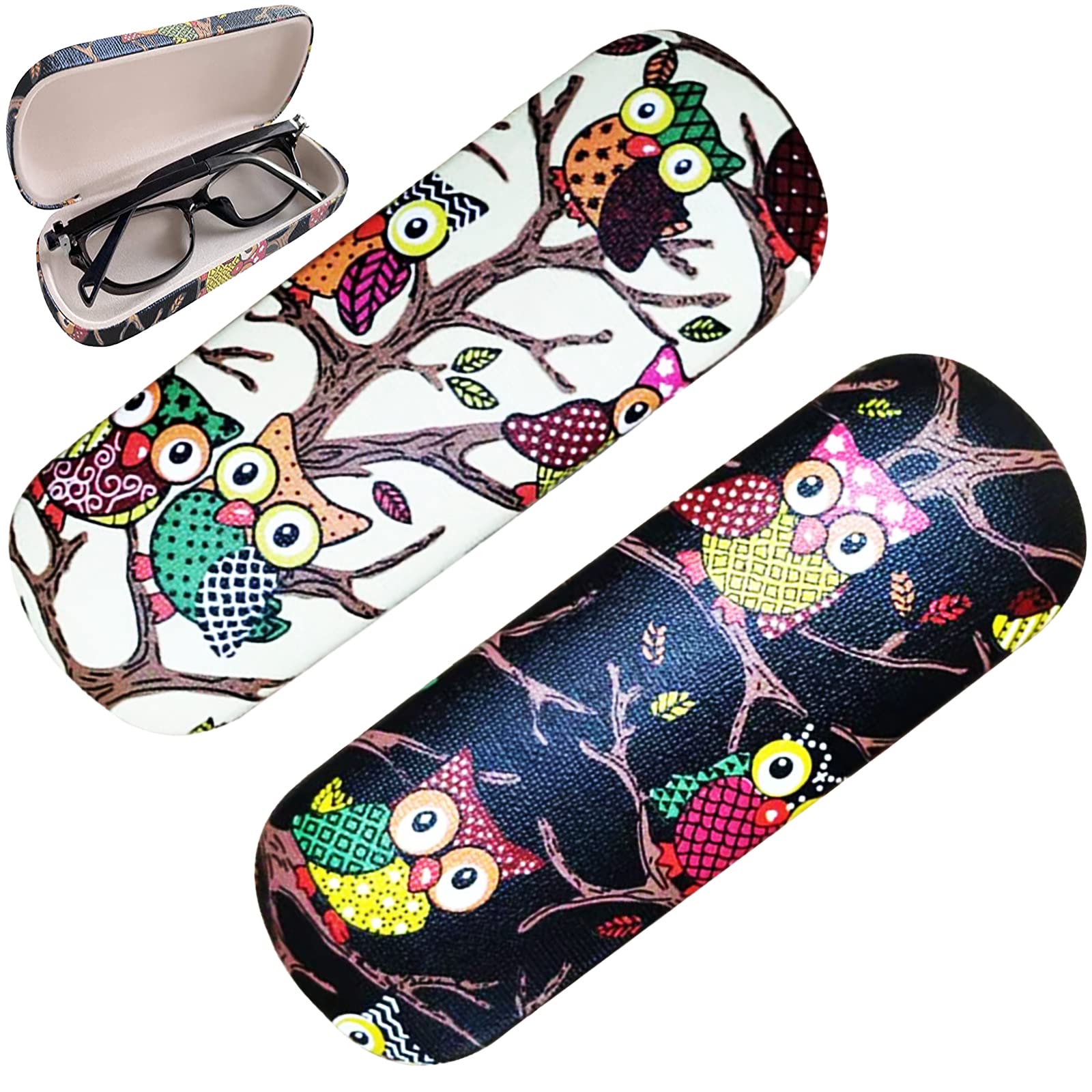AWYY 2 Piezas Estuche de Gafas Búho, Estuche Rígido para Anteojos, para Gafas Portátil, Estuche Portátil para Gafas Rígido, para Almacenamiento de Anteojos Y Gafas de Sol, Negro, L, Zeaying041