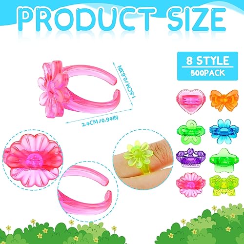 Miniatura 2 de Honoson 500 anillos de plástico coloridos a granel para niños y niñas, juguetes de anillo con purpurina, regalos de fiesta, accesorios de disfraces