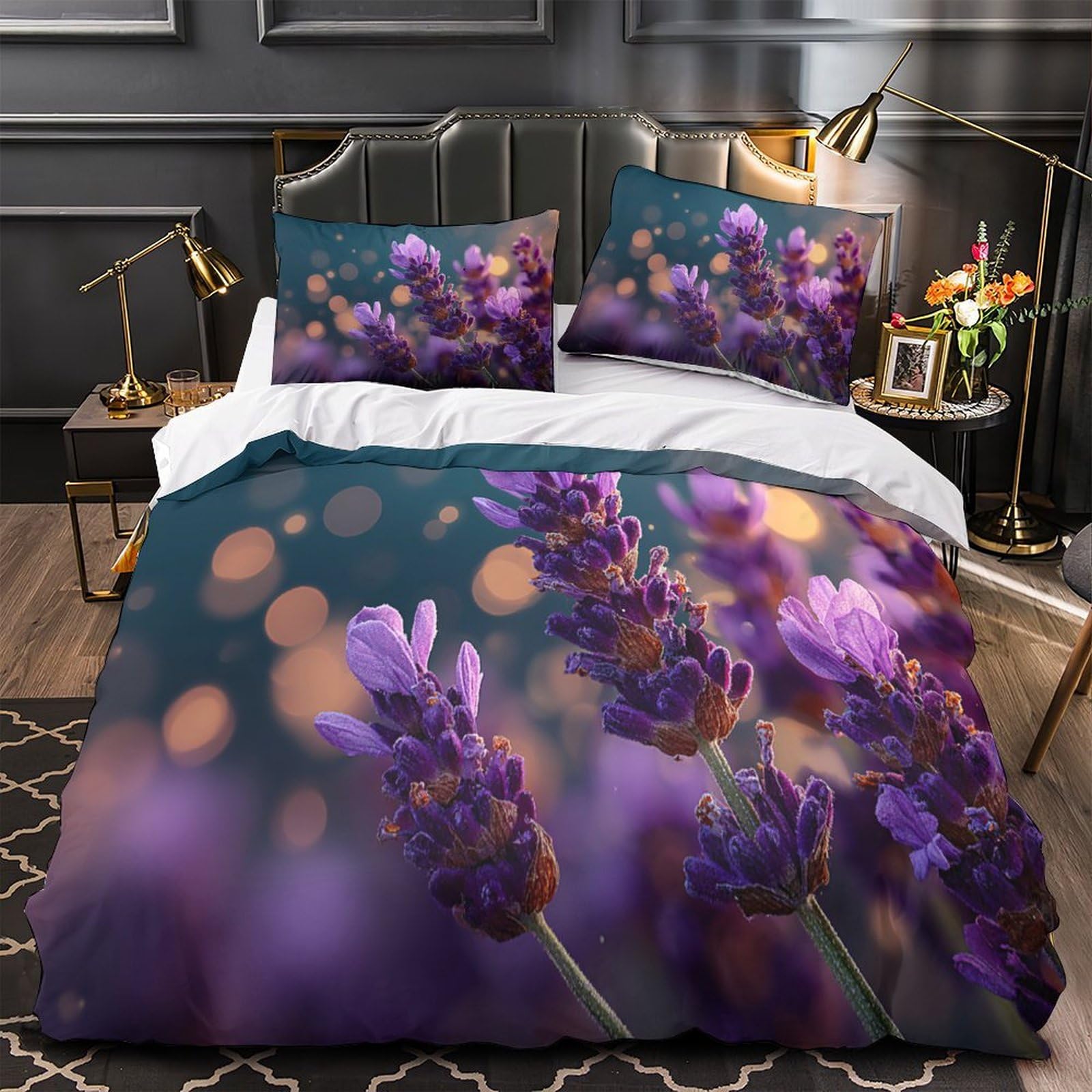 Housse de Couette Lavande 135x200cm avec taie parure lit microfibre single