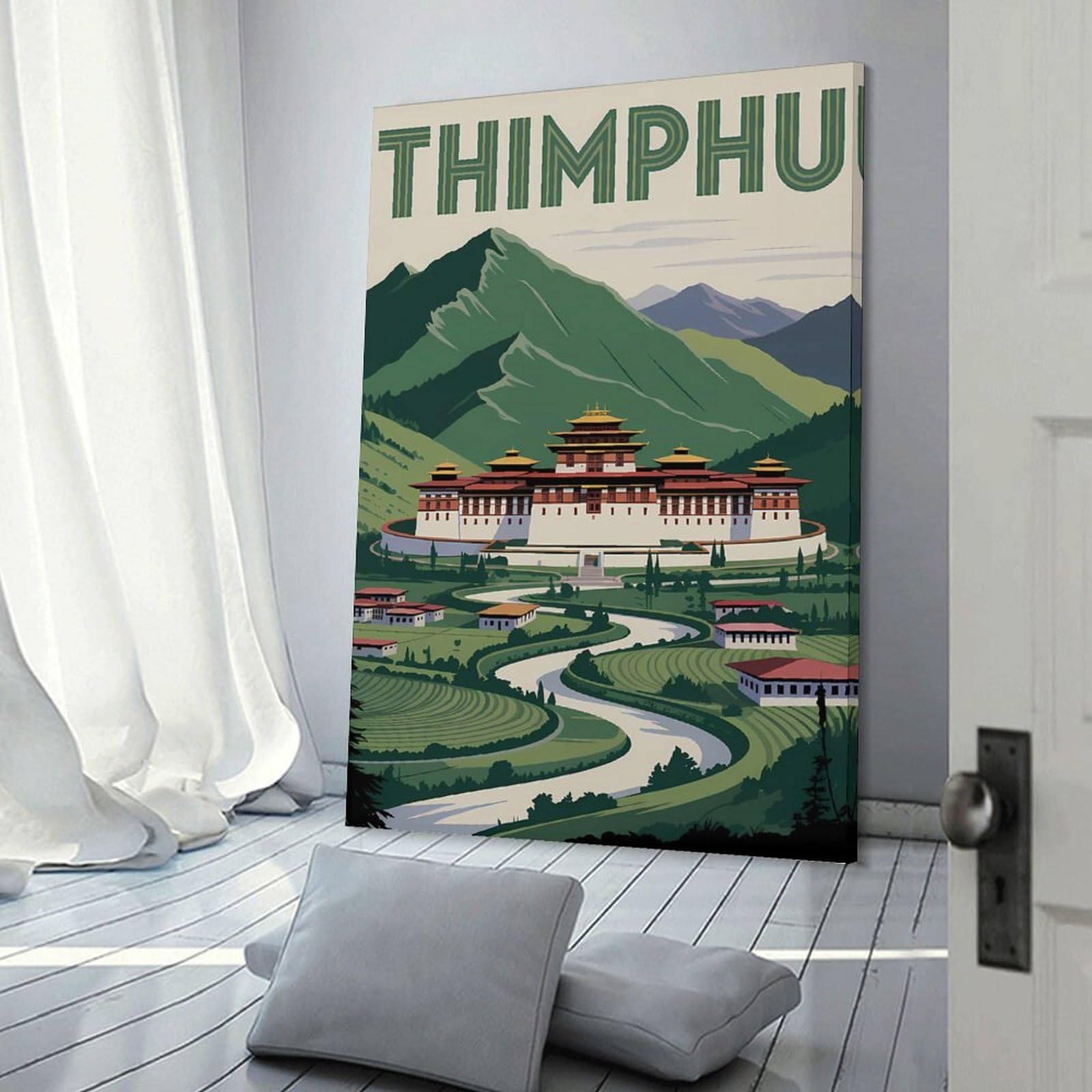 Junmoney Canvas Wall Picture Thimphu, Bhutan Travel (2), 20x30inch(50x75cm), for Gallery Wall Decor And Room Displays, Decorative Artwork with Flexible Styling
