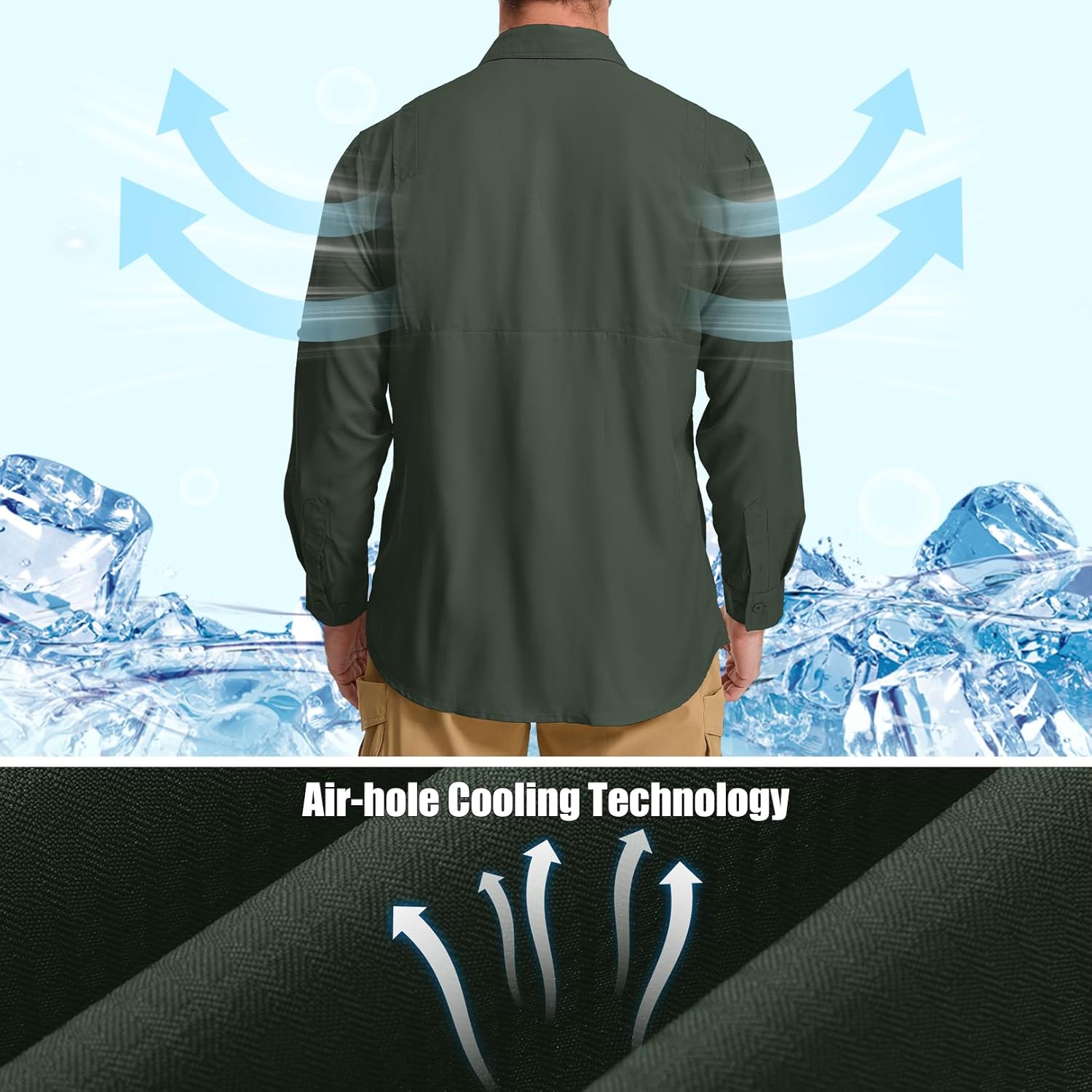 mixtiq Men's Sun Protection Safari Shirts Long Sleeve UPF 50 UV Quick Dry Travel Hiking Fishing Shirts with Zipper - Image 2