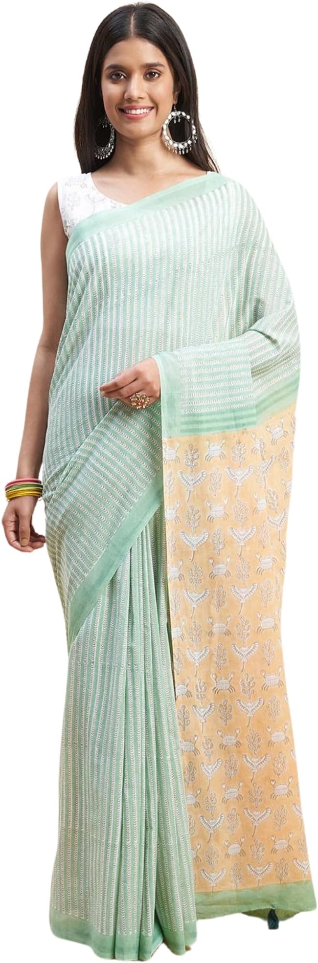 SOOTI SYAHI Handblock Print Mul Cotton Saree with Blouse Piece