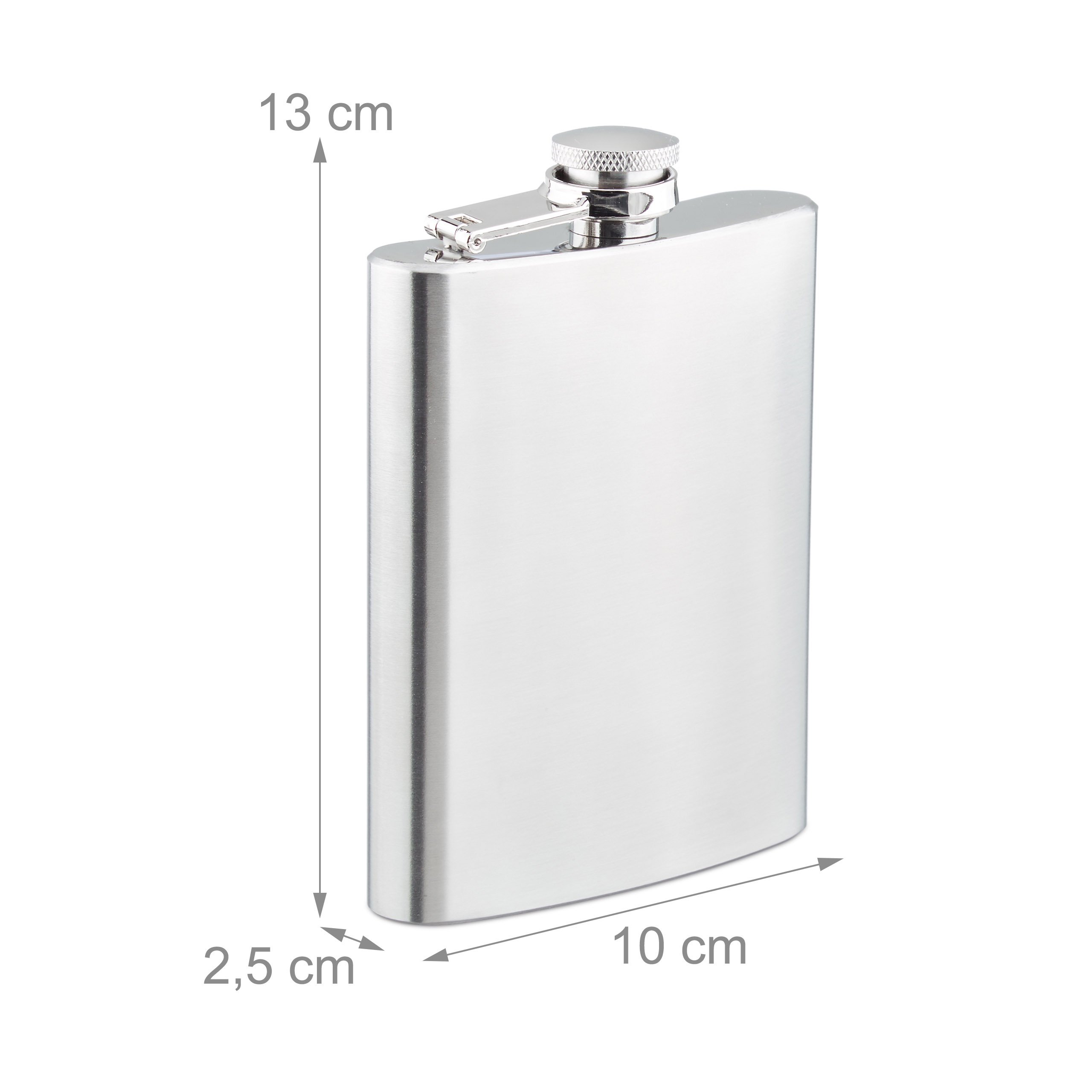 Relaxdays Flachmann Set Edelstahl 7 teilig, 200 ml Flachmann mit Trichter und 4 Becher für Camping und Festival, Silber