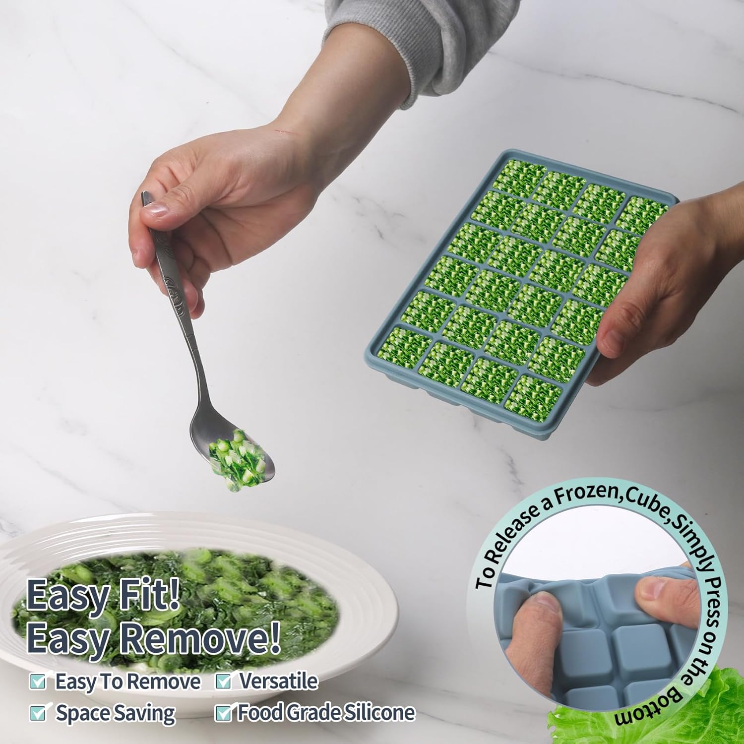 1 Tbsp Silicone Freezer Molds,Perfect for Storing Garlic, Ginger, Pesto, Herbs,Tomato Paste, Lemon Juice,Vegetable Purees,Purees and More - Silicone Food Freezer Tray(4 Pack Blue)