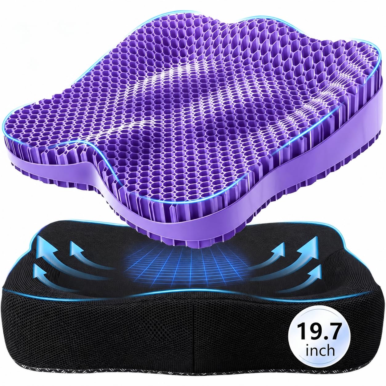 50 cm dickes kühlendes Gel-Sitzkissen, größeres Gel-Sitzkissen für langes Sitzen, Druckentlastungs-Sitzkissen für Bürostuhl, Eierkissen für Auto, Schreibtischstuhl, Rollstuhlkissen