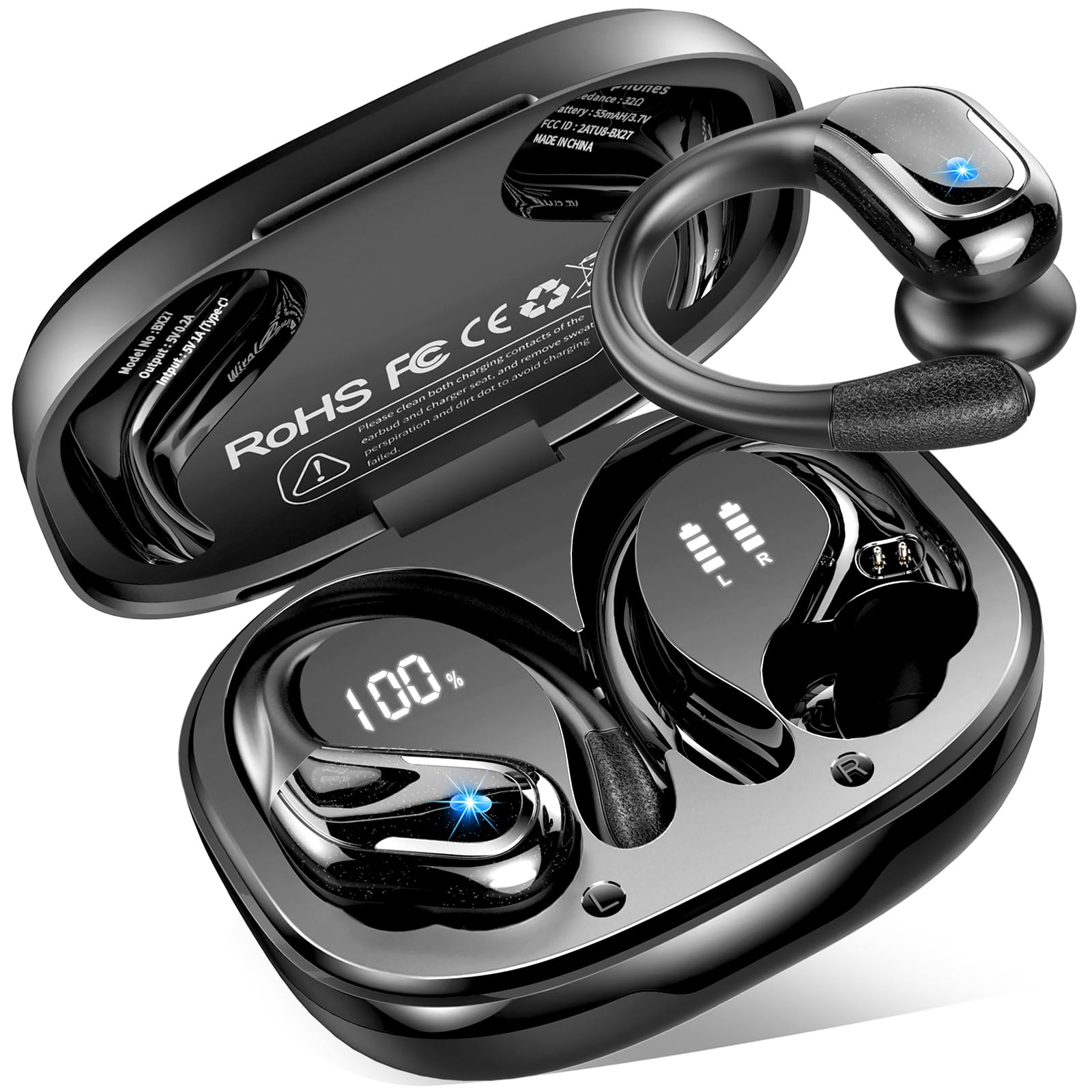 Bluetooth Kopfhörer Sport mit APP, 75Std Kopfhörer Kabellos Bluetooth 5.4, Hi-Fi Stereo Tiefer Bass, IP-X8 Wasserdicht Wireless Headphones, ENC Noise Cancelling Earbuds, USB-C in Ear Ohrhörer Joggen