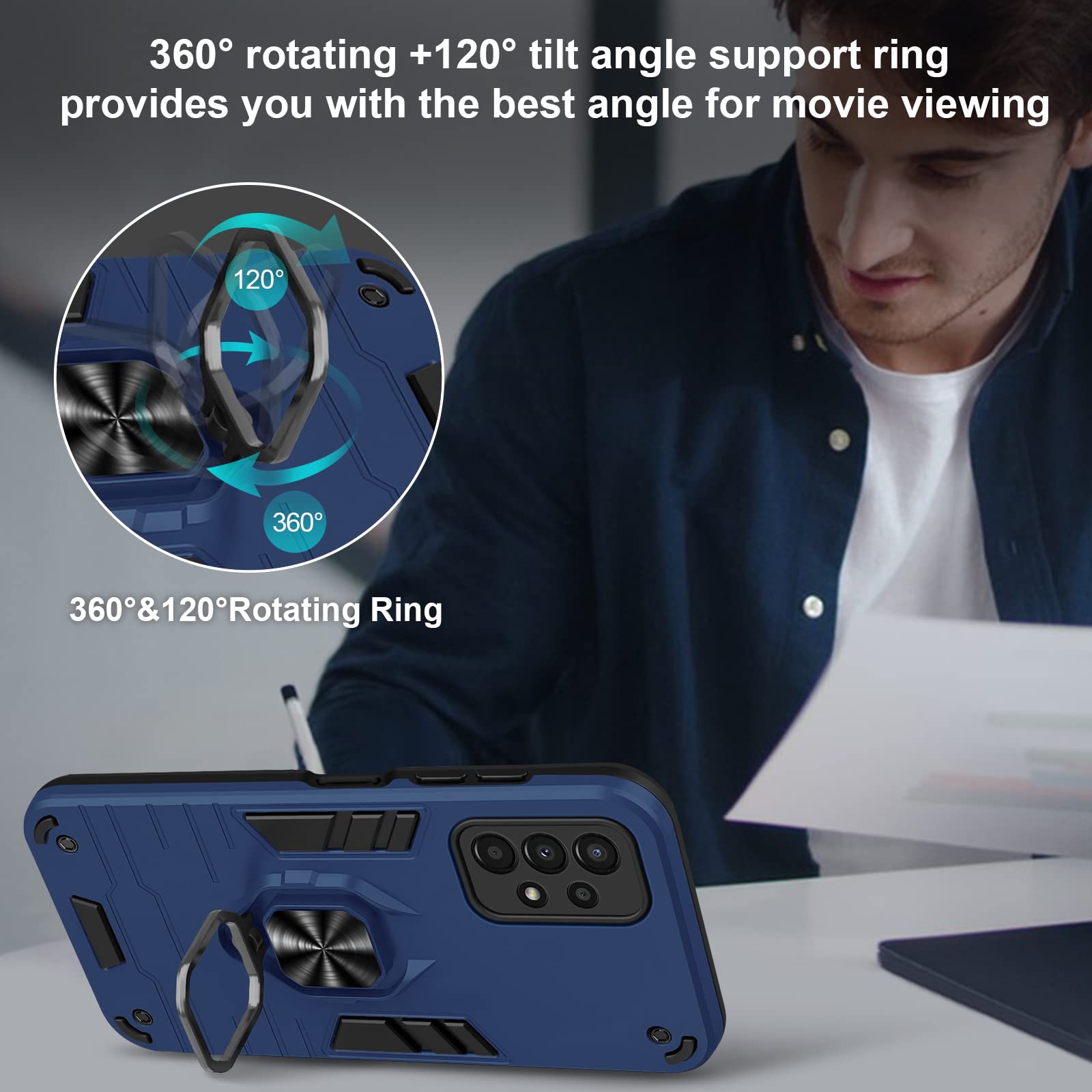 Funda para CMF Phone 2 Pro, Carcasa Antigolpes con Soporte anular metálico, Case Protectora de Grado Militar, Negro — view 1053