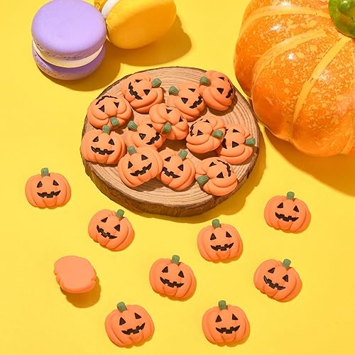 Miniatura 5 de LiQunSweet 50 dijes de calabaza de resina opaca con parte trasera plana para Halloween, accesorios para hacer joyas para el cabello, decoraciones
