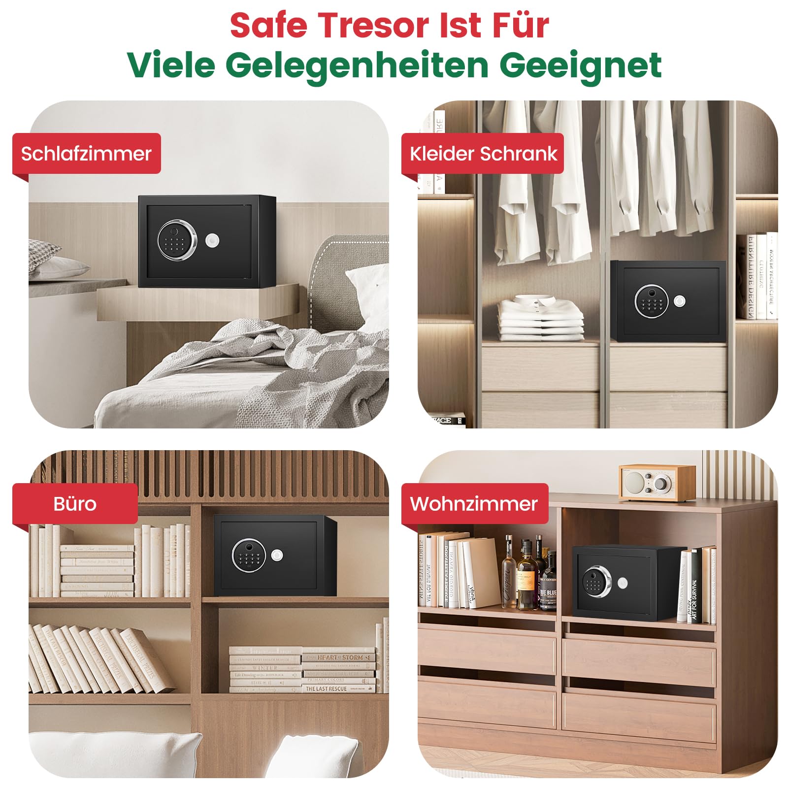 Tiskgg Fingerabdruck Tresor für Zuhause mit Feuerfester Tasche, 25L Safe Tresor Fingerabdruck mit Abnehmbares Regal und Dualer Alarmmodus, Digitaler Möbeltresor für Geld Medikamente Dokumente