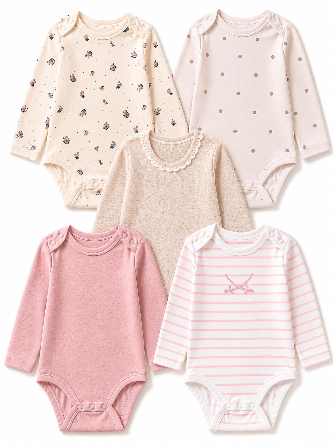 Baby Girl's Cotton Onesies Dress for Premature Baby Girl - Pack of 5 Bodysuits (Preemie Girl)-image-1