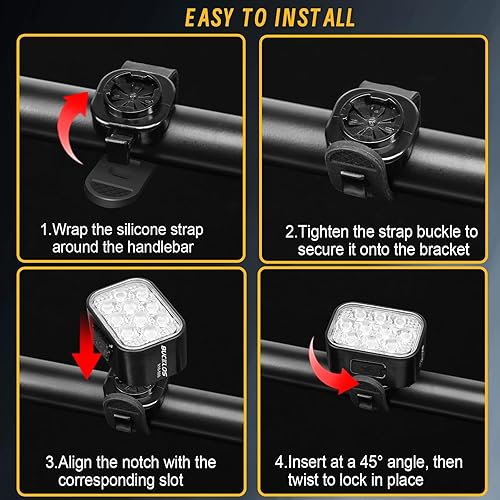 Vista 6 de BUCKLOS Luces de Bicicleta Delanteras y Traseras para Ciclismo Nocturno, 10 LED Ultra Brillantes 8+9 Modos USB Recargable Faro y Luz Trasera de Solo