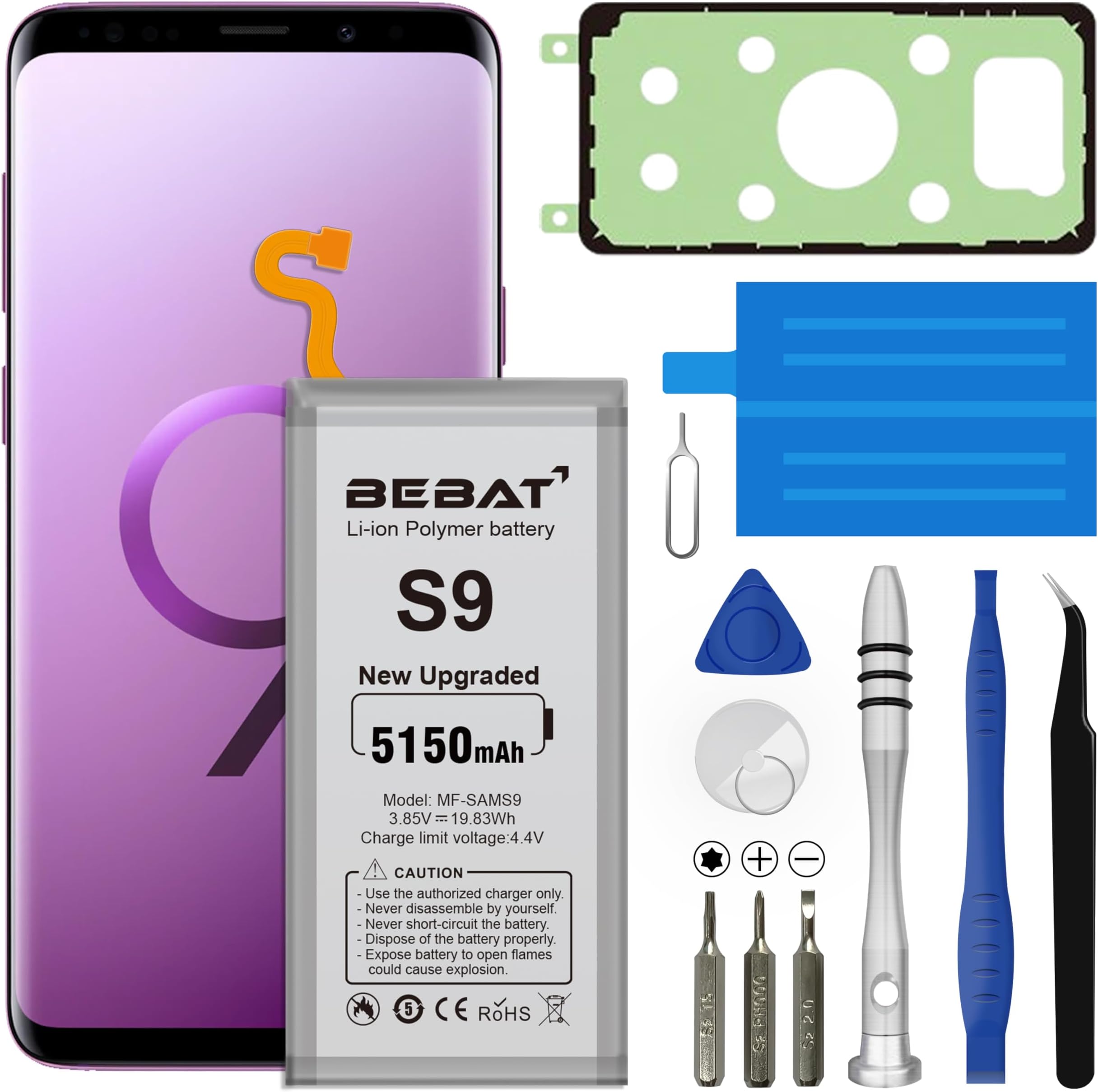 Replacement Battery for Samsung Galaxy S9,5150mAh High Capacity Lithium Polymer Battery for Galaxy S9 EB-BG960ABE, EB-BG960ABA, G9600, G960F, G960N, G960U, G960W with Repair Tool Kits