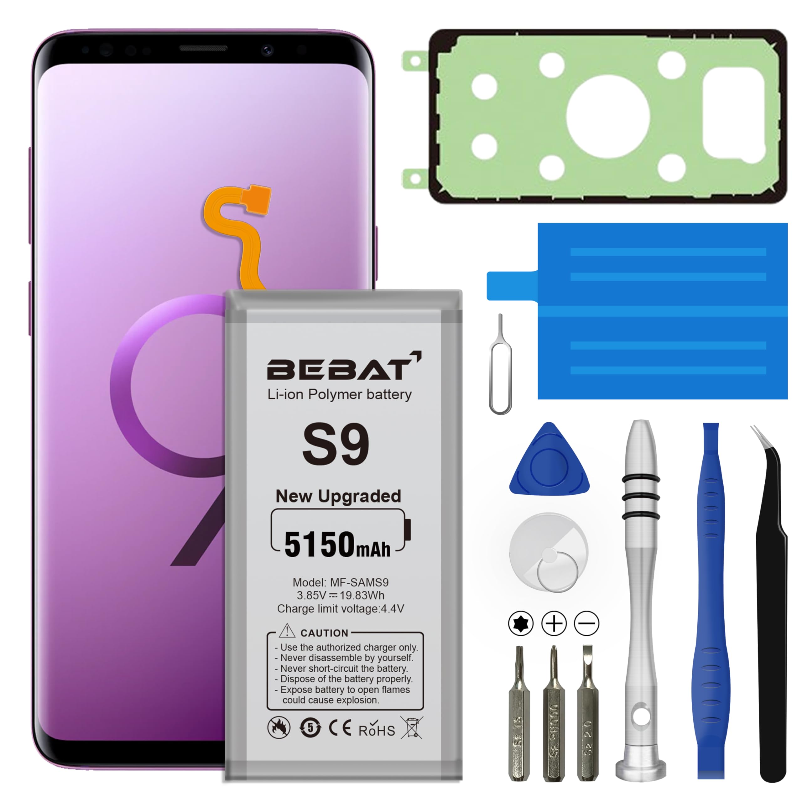 Replacement Battery for Samsung Galaxy S9,5150mAh High Capacity Lithium Polymer Battery for Galaxy S9 EB-BG960ABE, EB-BG960ABA, G9600, G960F, G960N, G960U, G960W with Repair Tool Kits