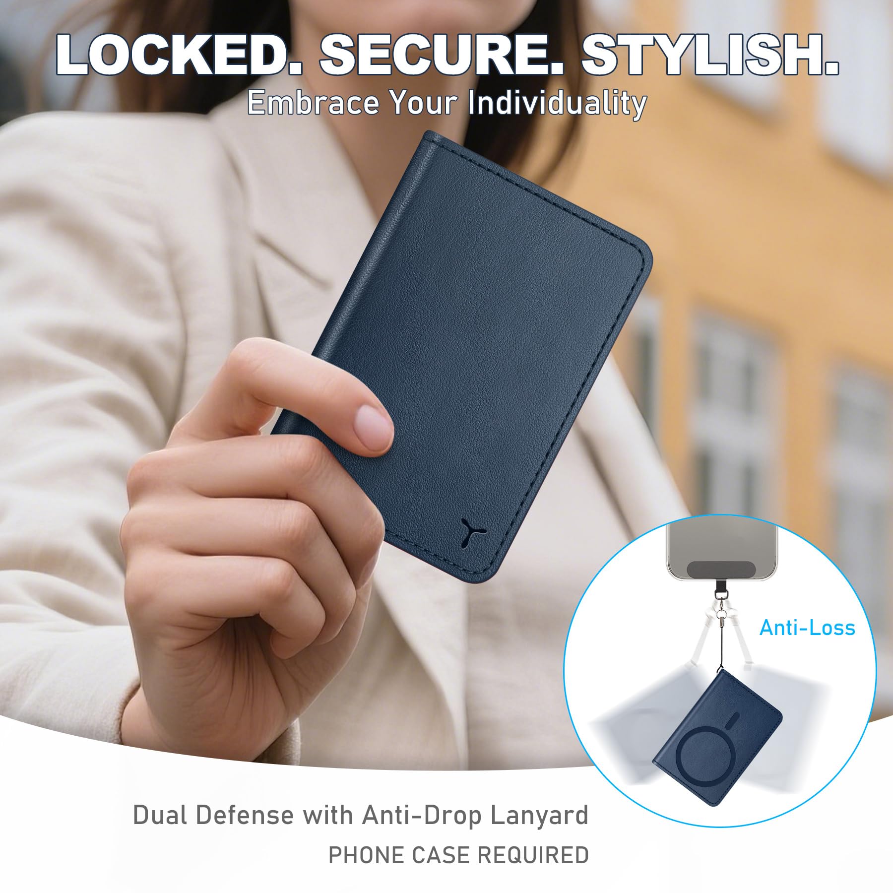 TUCCH Porta Carte Magnetico con Finestra ID Trasparente, 6 Carte Portafoglio Anti-RFID per Uomo e Donna, in Pelle PU per Serie iPhone 17/16/15/14/13/12/Plus/Pro/Pro Max, Non Compatibile con Mini, Blu