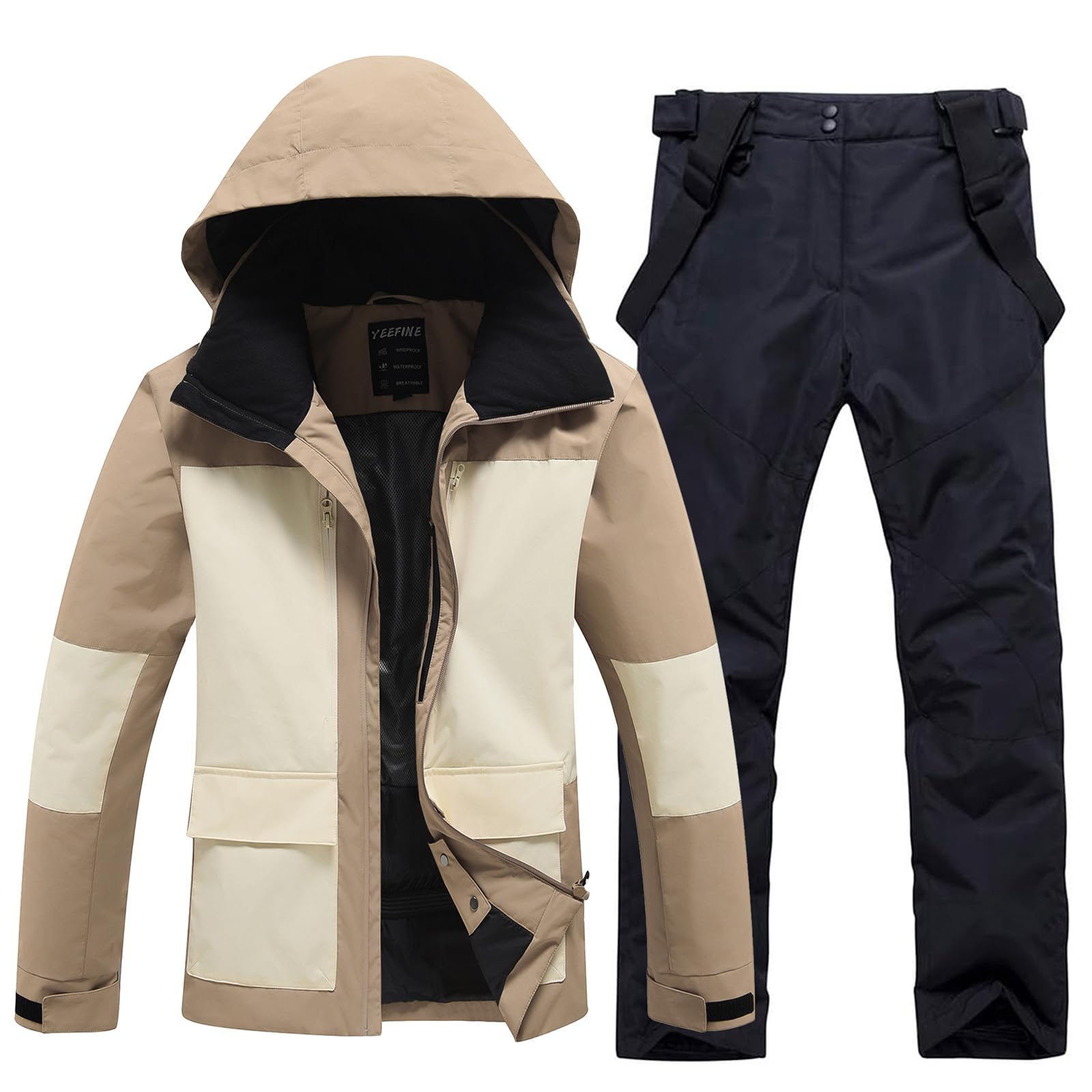 HOUZONIY Herren Schneeanzug Skijacke und Skihose Set Herren Zweiteilig Outdoor-Skikleidung Winddicht Ski Anzug Mit Kapuzen zum Skifahren Snowboarden