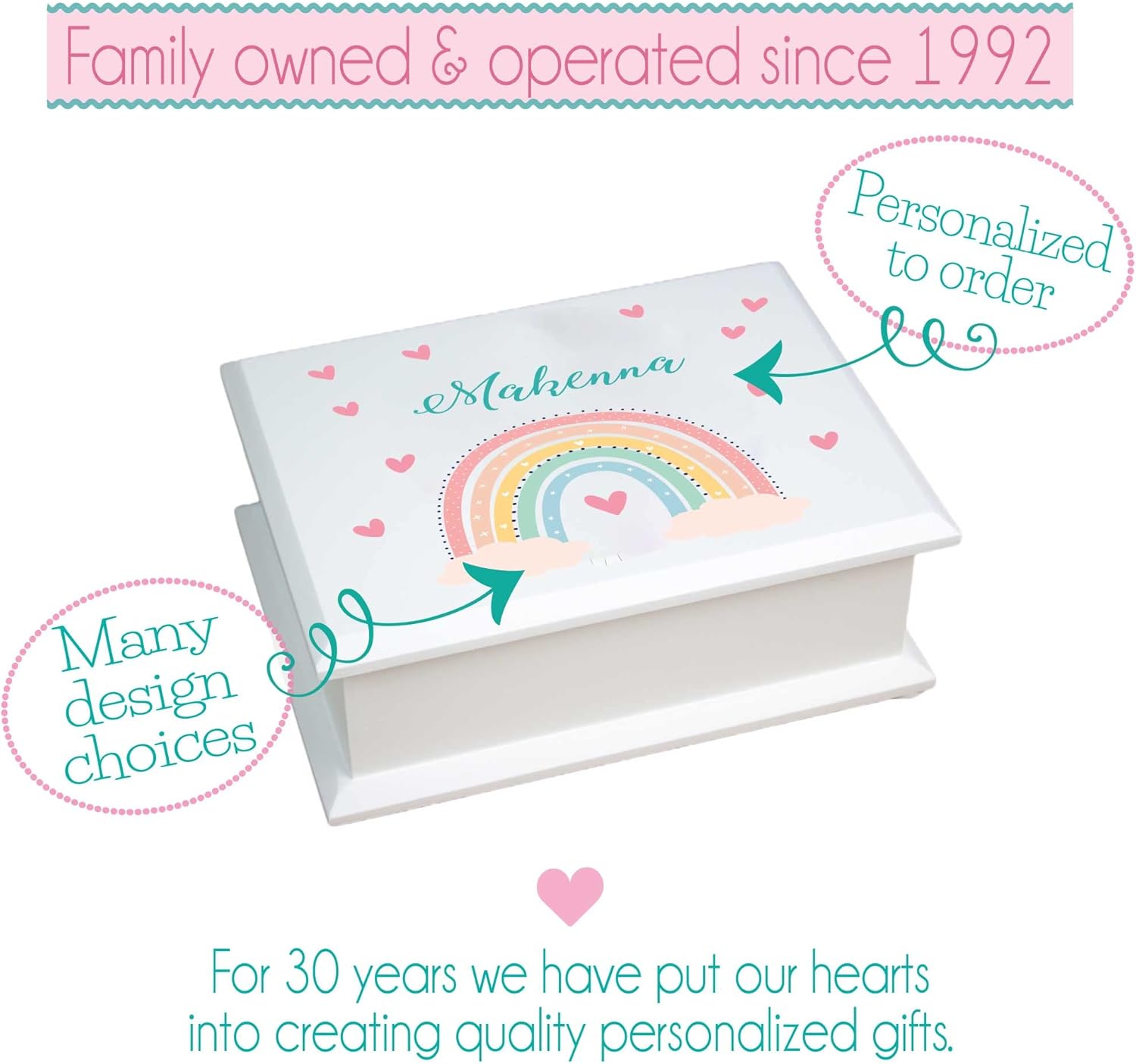 My Bambino Personalized Girls Jewelry Box | Stemmed Flower Lift Top Jewelry Box | Custom Name Keepsake Chest | Birthday & Christmas Gift for Girls