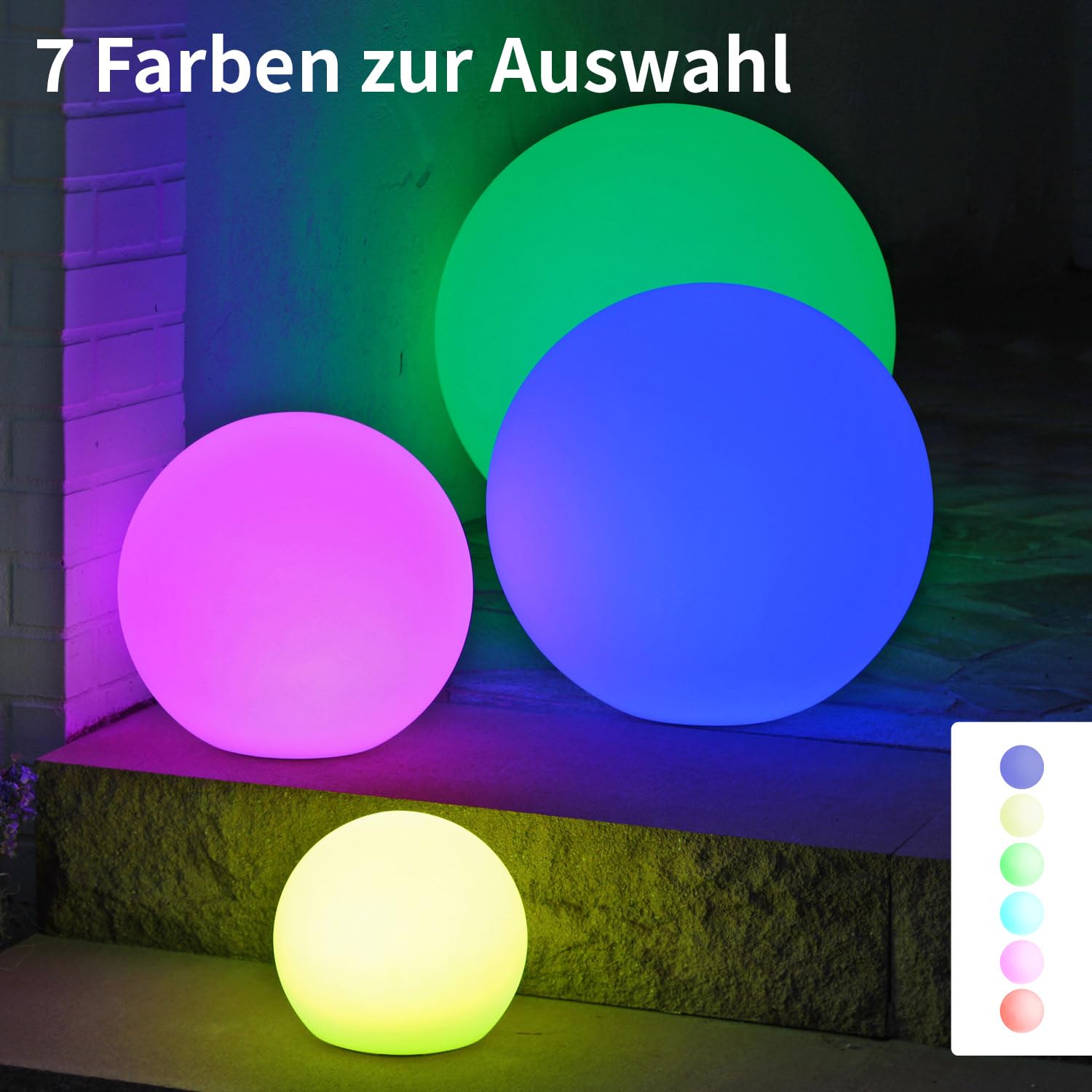 VERDOBA Kugelleuchte Mit Akku - Wasserfeste LED-Leuchtkugel Mit Farbwechsel und USB-C Anschluss - Dimmbare Kugel für Außen & Innen - 30 cm Große Lampe Mit Schutzklasse IP67