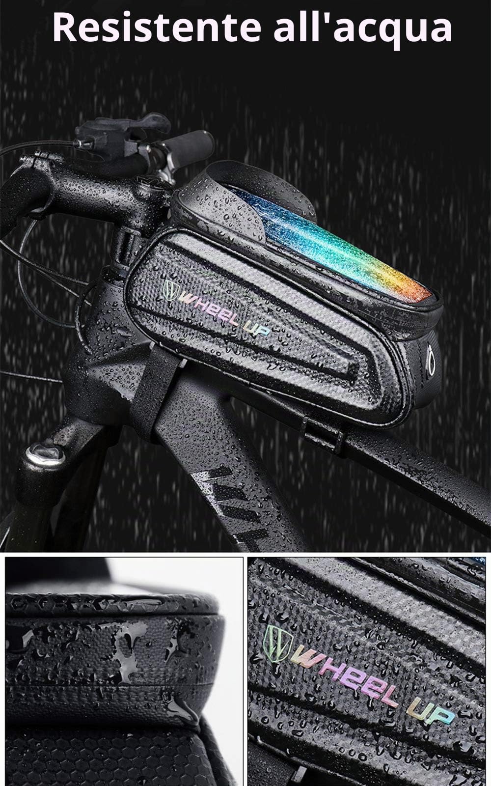 AICTIMO Borsa Telaio da Bicicletta, Borsa da Manubrio per Bici Impermeabile PortatileTouch Screen Porta Cellulare Bici Borse Ciclismo Top Pannier per Telefoni 7 Pollici