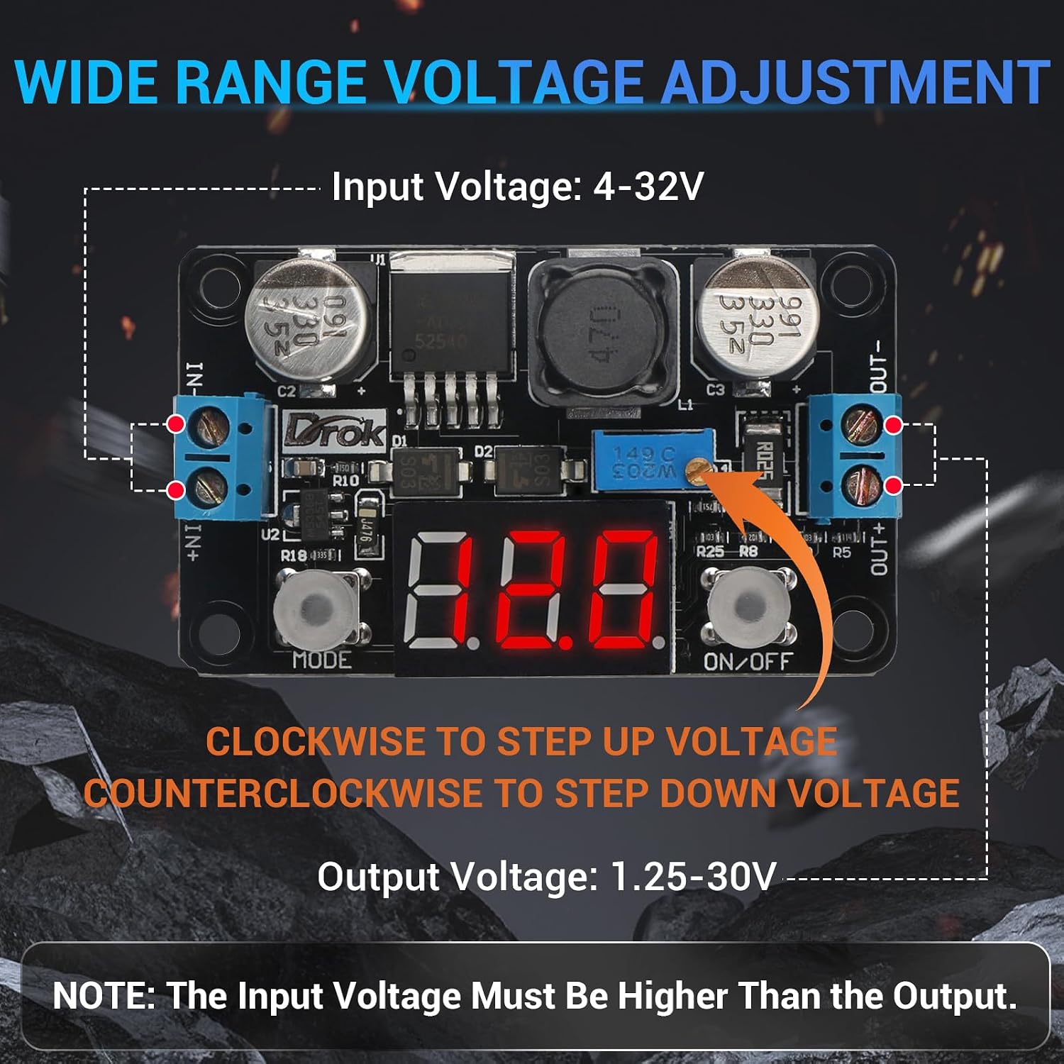 Voltage adjustment on DROK LM2596 Buck Converter