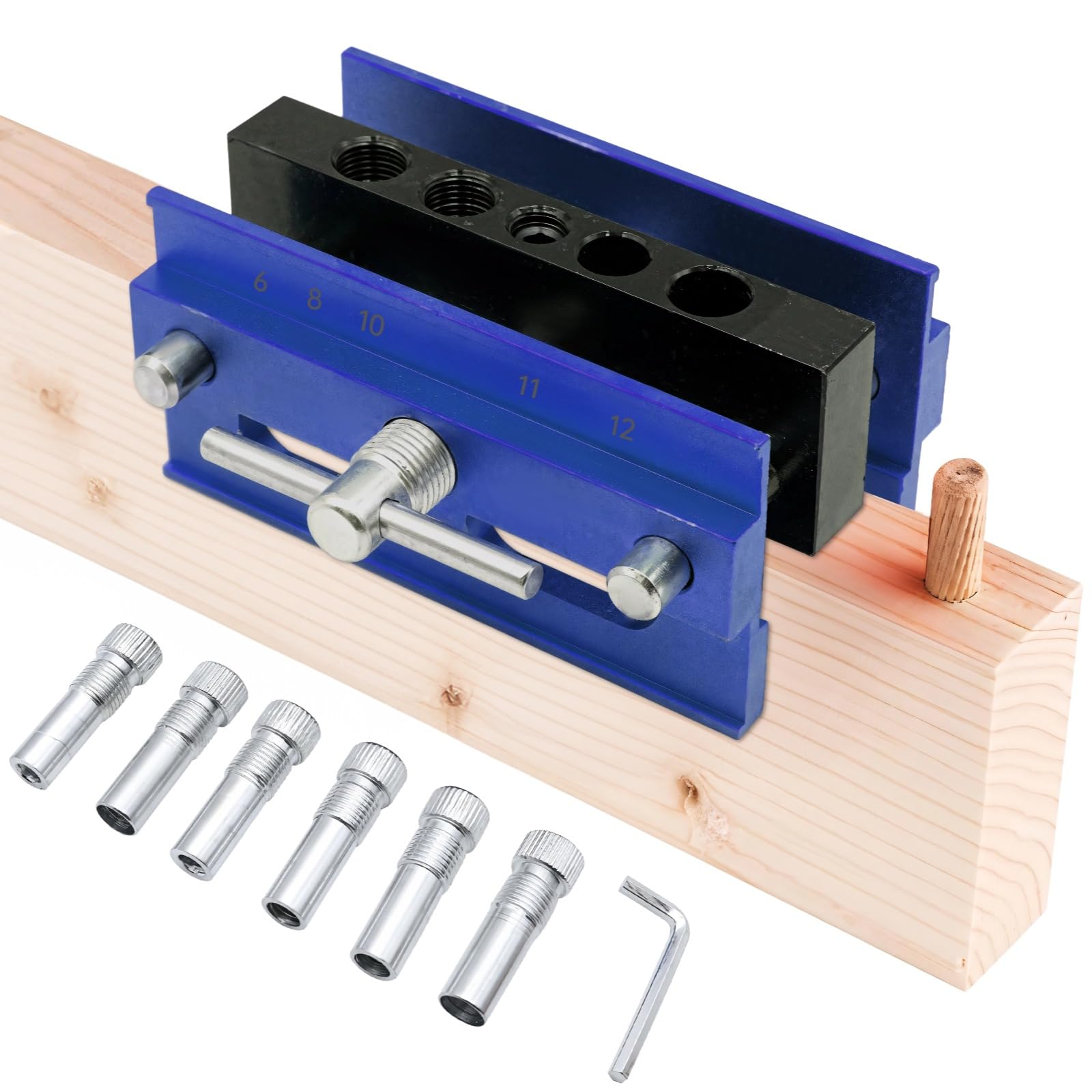 Jauge de cheville à centrage automatique et guide de perçage réglable pour bois