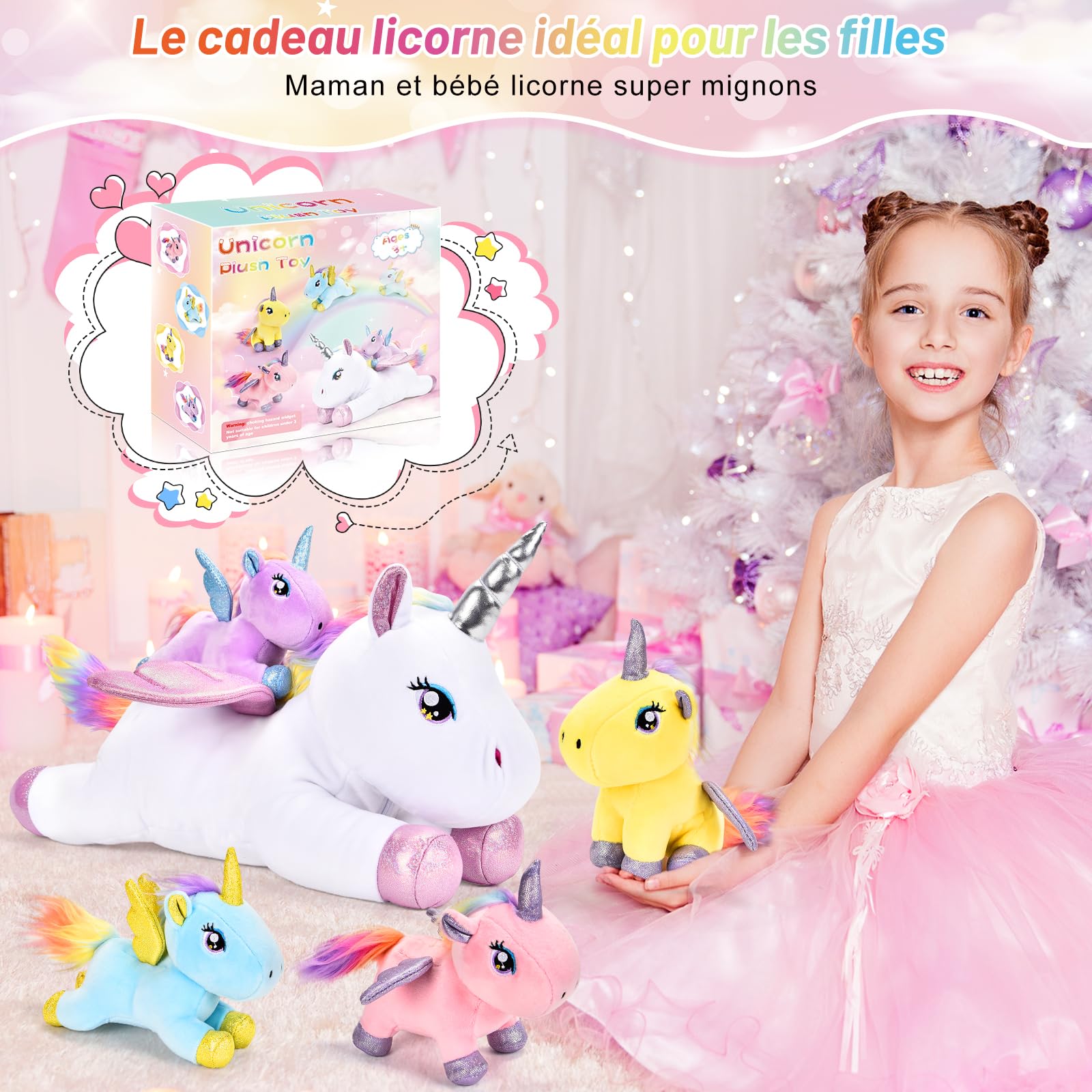 Licorne Peluche Aragallant Avec Sac à Main – Poupée Tricot Et 3 Tenues – Cadeau Fille 3+