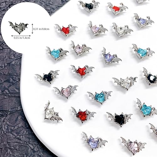 Miniatura 6 de 24 dijes de uñas de Halloween de aleación 3D, diamantes de imitación de cristal, suministros de arte de uñas, gemas de diseño de corazón de