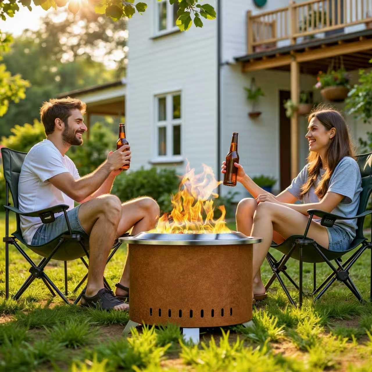 Verdeluxe Smokeless Fire Pit,22 Inch Stainless Steel Firepit, Outdoor Wood Burning Fire Pit with Cover,Smokeless Firepits for Outside Backyard Patio Garden Camping(Rusty)