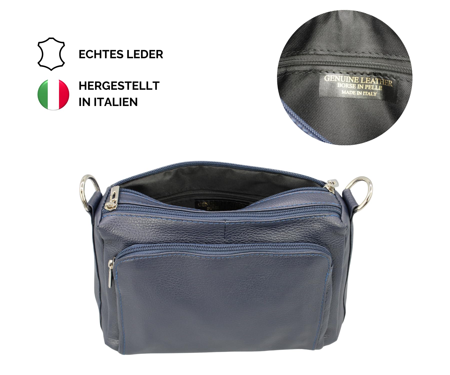 Brise Art PALMA Damen Umhängetasche Echtleder Handgefertigt Crossbody Bag | Damen Schultertasche mit verstellbarem Ledergurt, Echtes Leder, 5 Fächer, Wasserabweisend, Made in Italy