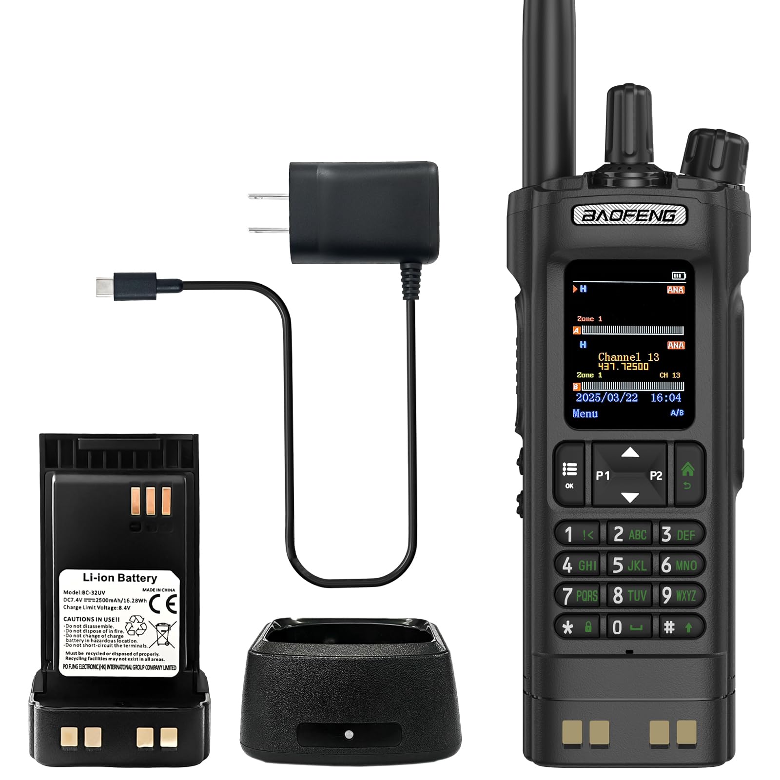 BAOFENG DM32 DMR Radio 10W High Power Radio GPS/APRS Two Way Raido USB-C Charging Multi-Band FM/AM Wakkie Talkie DM-32