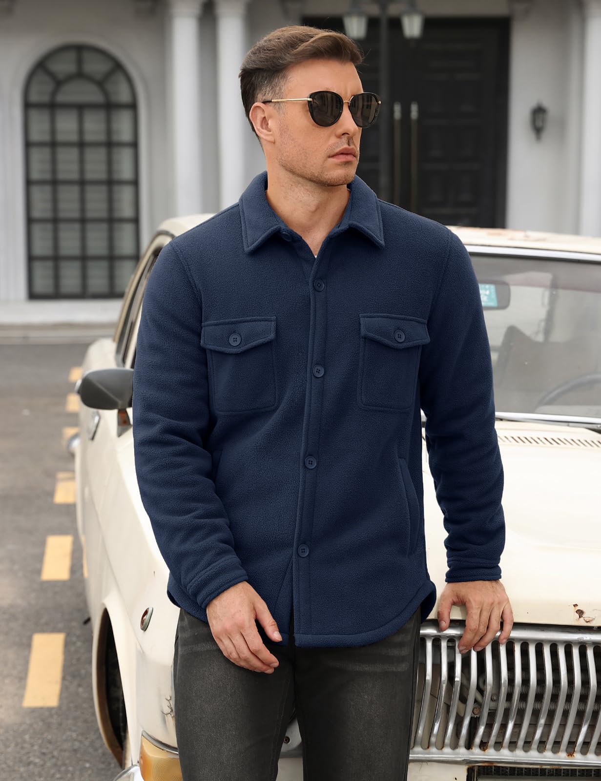 Xnova Giubbotto Invernale Uomo in Pile Termica Giacca da Lavoro Casual Giubbotti Invernali Calda con Risvolto Camicia in Flanella a Maniche Lunghe con Bottone Classico Jacket