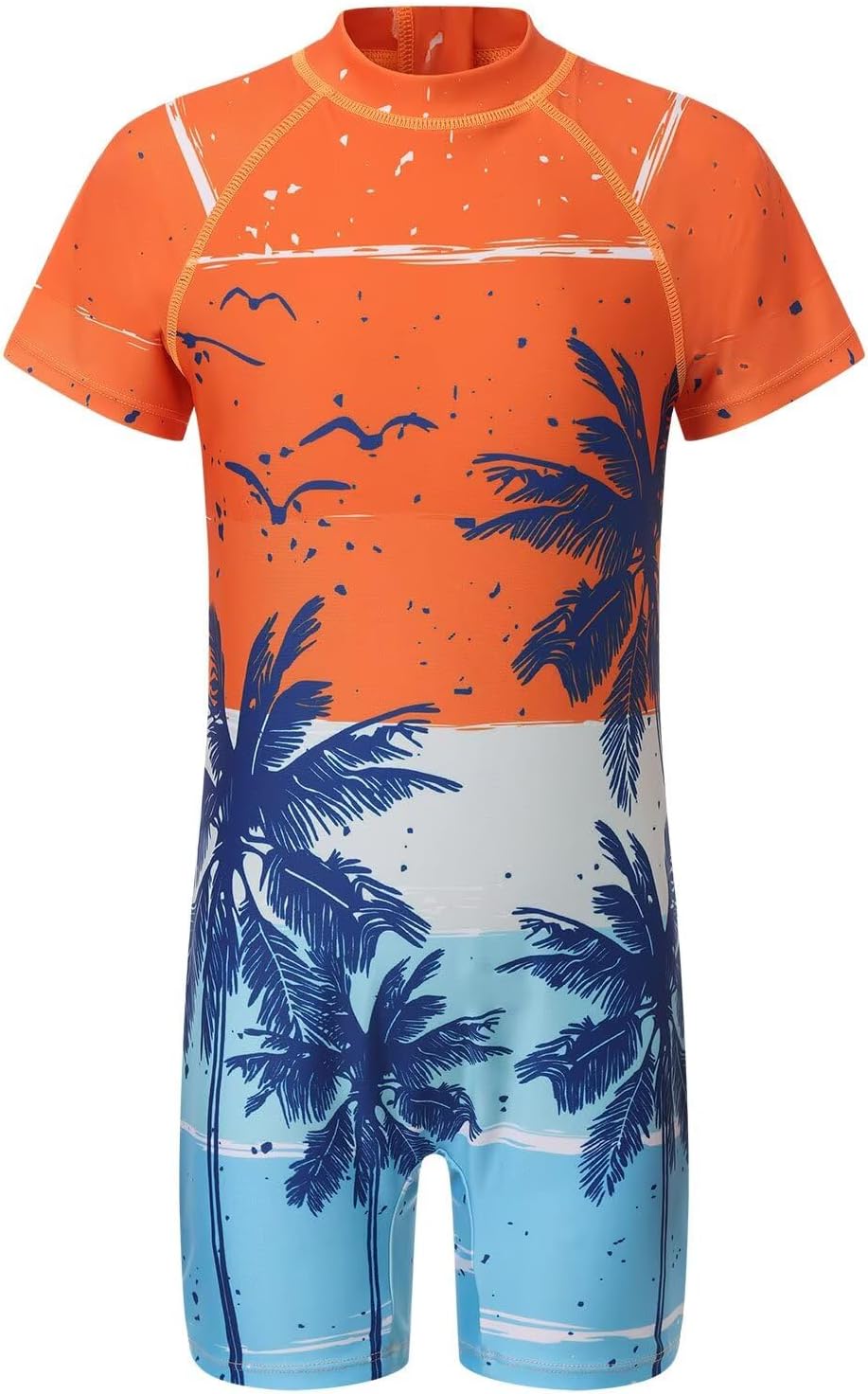 Boys Rash Guard Swimsuits One Piece Short Sleeve Swim Shirt for Kids UPF 50+ Sun Protection Bathing Suits