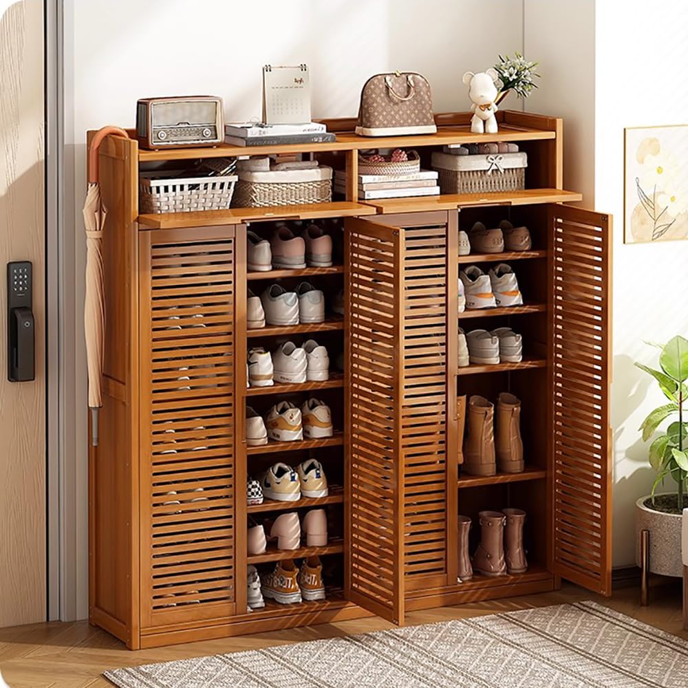 Schuhregal aus Bambus,Schuhschrank Hoch, Schmal Schuhablage mit 8 Ebenen, für 55 Paar Schuhe, Schuh-Organizer für Eingangsbereich Flur Diele Wohnzimmer, 118x32x127cm (A, 118x32x127cm)