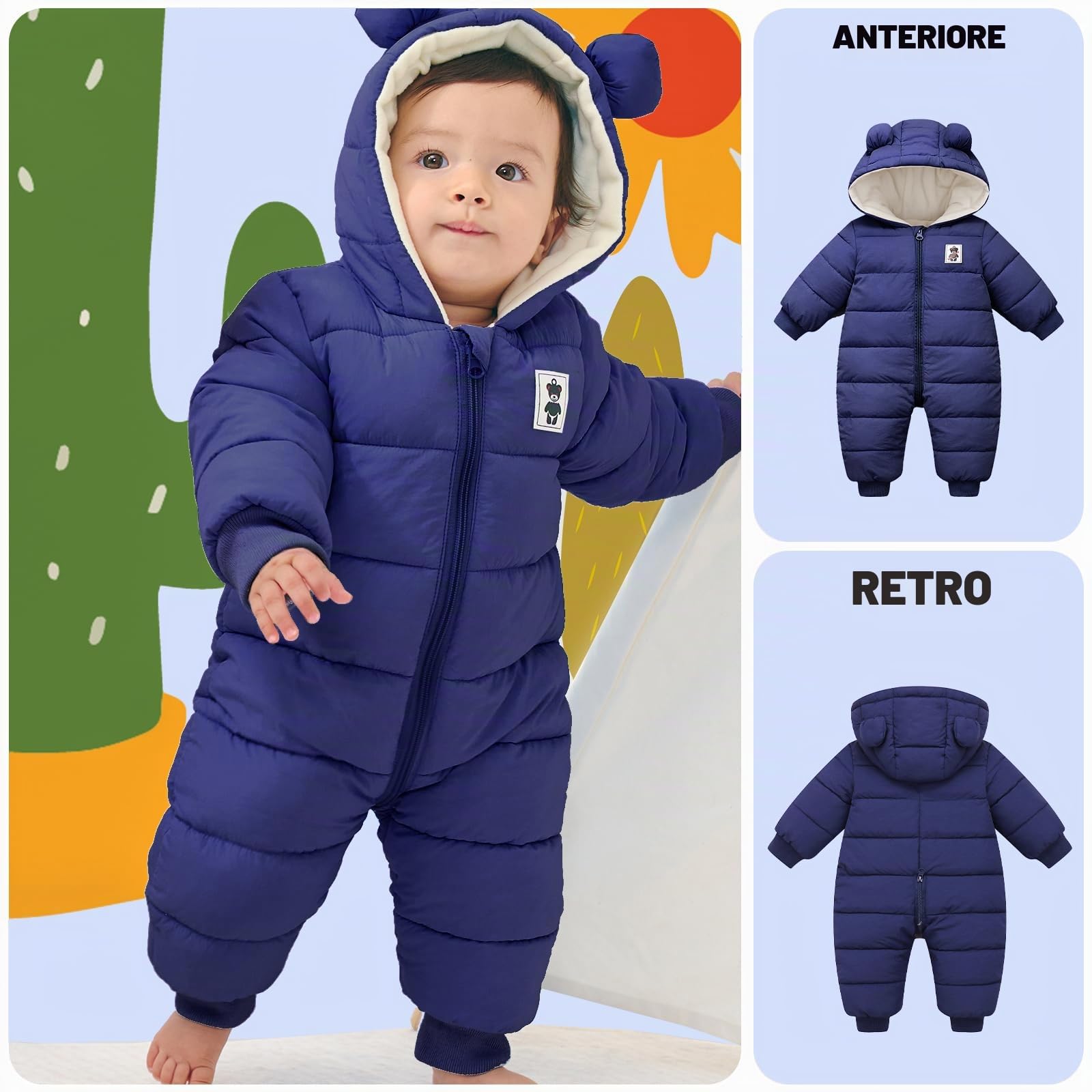 Bambini Pagliaccetto con Cappuccio Invernale, Neonato Snowsuit Ragazze Ragazzi Manica Lunga Fleece Outfits Outwear Vestiti Pigiama Regalo 6-9 mesi