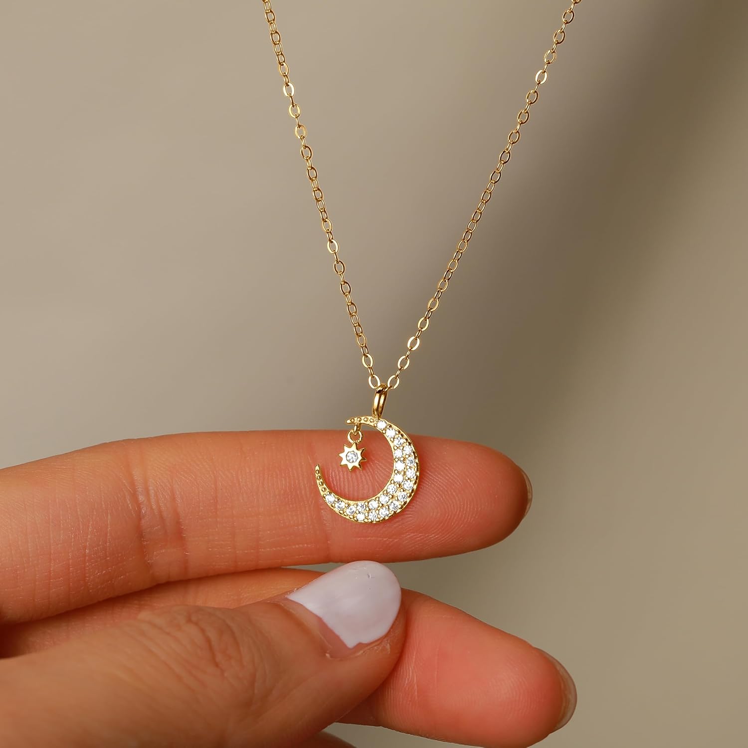Dainty Crescent Moon Star Necklace for Women 925 Sterling Silver White Cubic Zirconia Moon and Star Pendant Choker Necklace to Daughter Mother Trendy Mothers Day Wedding Birthday Jewelry Gifts