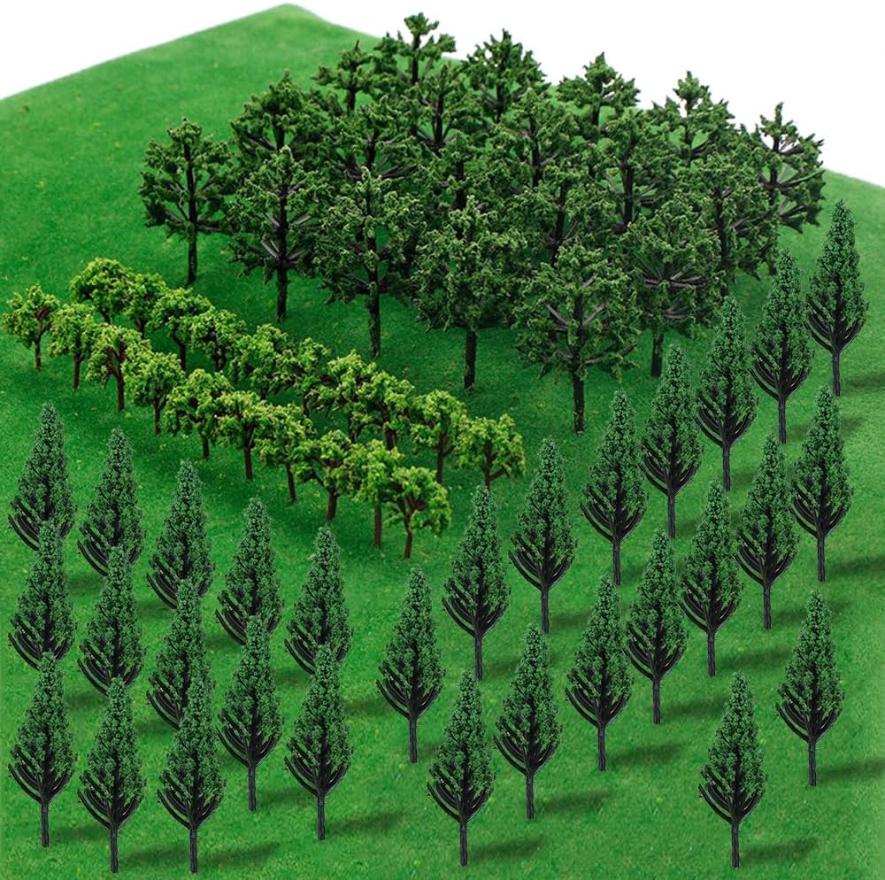 70PCS Mixed Model Trees, 1.5-2.4 inch Mini Miniature Landscape Trees for DIY Building Train Railways Natural Green Landscape Diorama Scenery