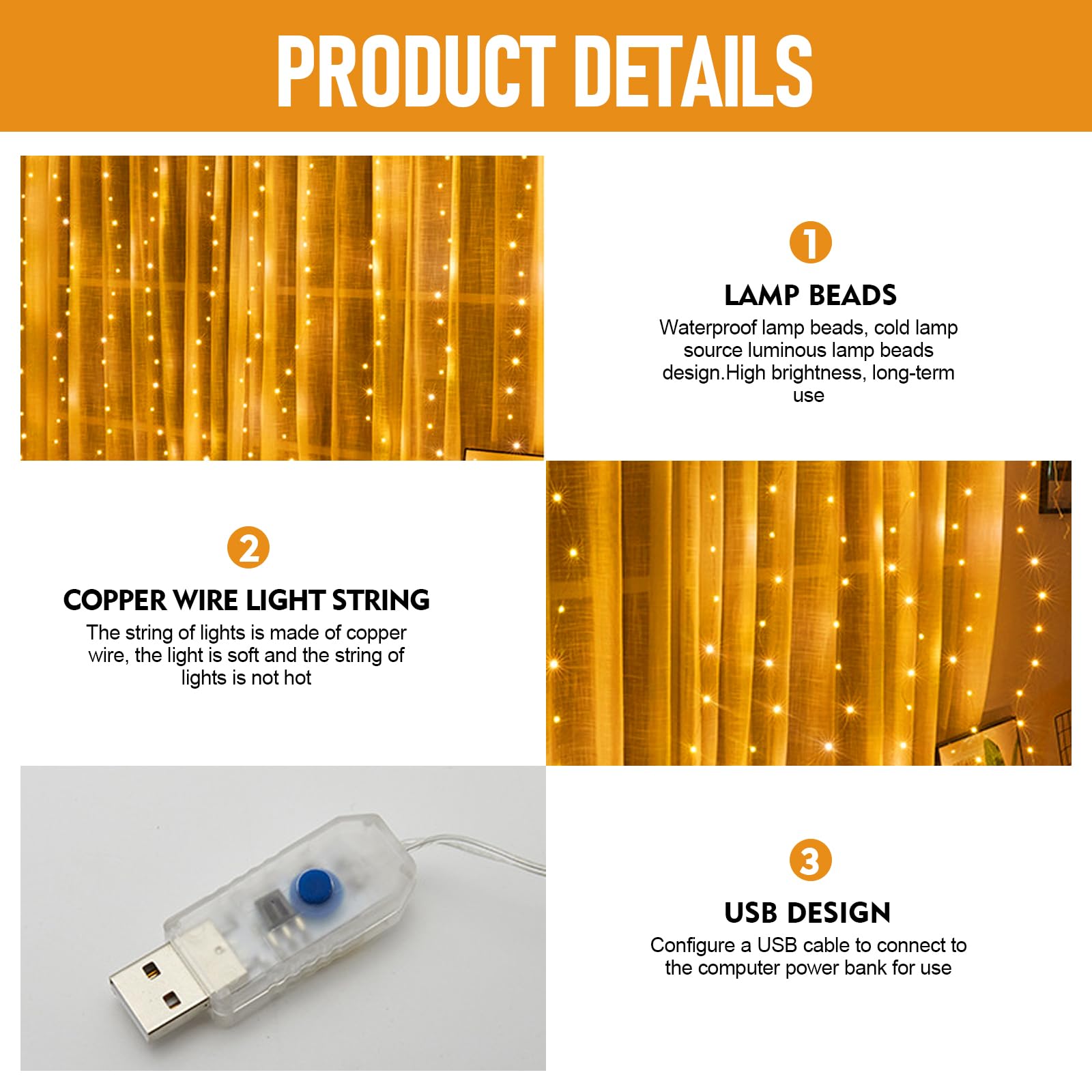 Curtain Lights Indoor Outdoor,3m×3m 300LED Window Curtain Fairy Twinkle Lights with 8 Modes Adjustable Brightness,Waterfall Hanging Curtain Light Plug in for Bedroom,Garden,Party,Wedding,Christmas - Image 2