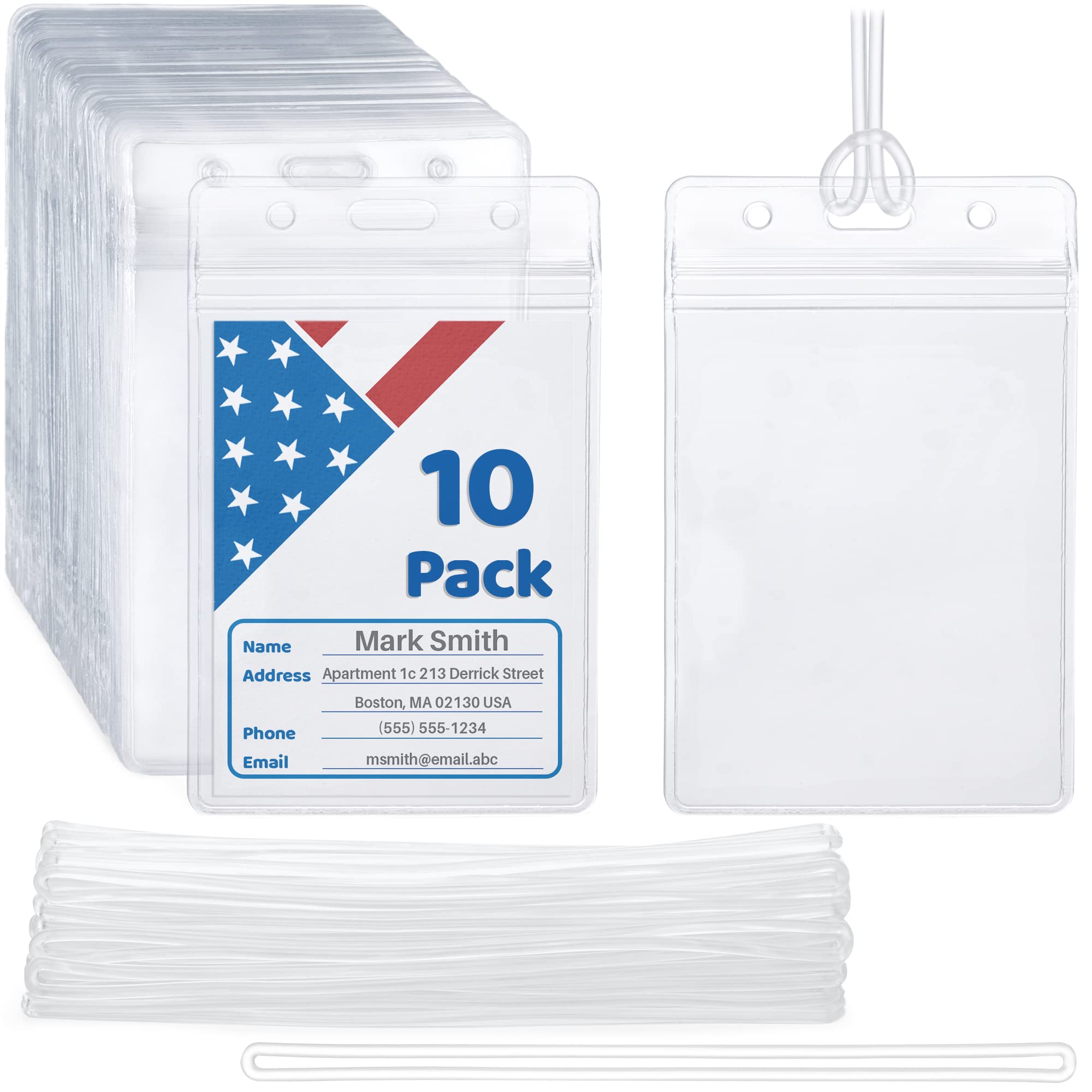 MIFFLINMifflin-USA Luggage Tags with Transparent Loops (Clear, 10 Pack), Waterproof Travel Bag Identifiers with Straps, Resealable Suitcase Tag Holders