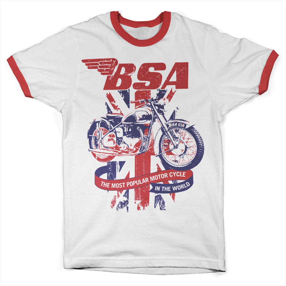 BSA Officially Licensed Union Jack Ringer Mens T-Shirt (White-Red), X-Large