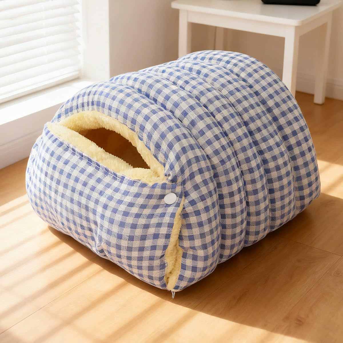 Large Cat Cave Bed, Semi-closed Hooded Warm Pet House Medium Dog Beds Tent, Calming Kitten Puppy Indoor Igloo, Washable Small Cats Nest Kennel (Blue,S-48x30x20cm)