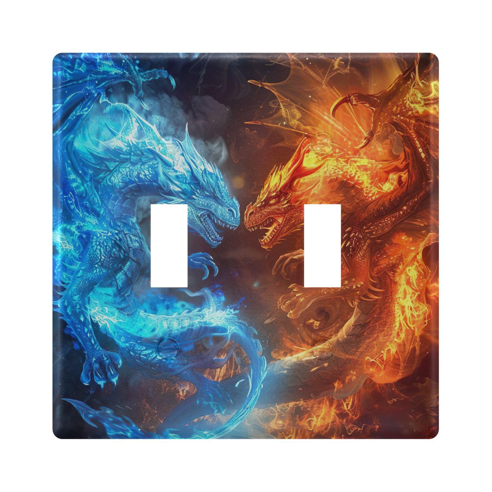 UMIRIKO Blue Ice Flame Dragon Fighting Fire Flame Dragon Light Switch Cover Plate Covers Decorative Double Toggle Home Decor 202b6291