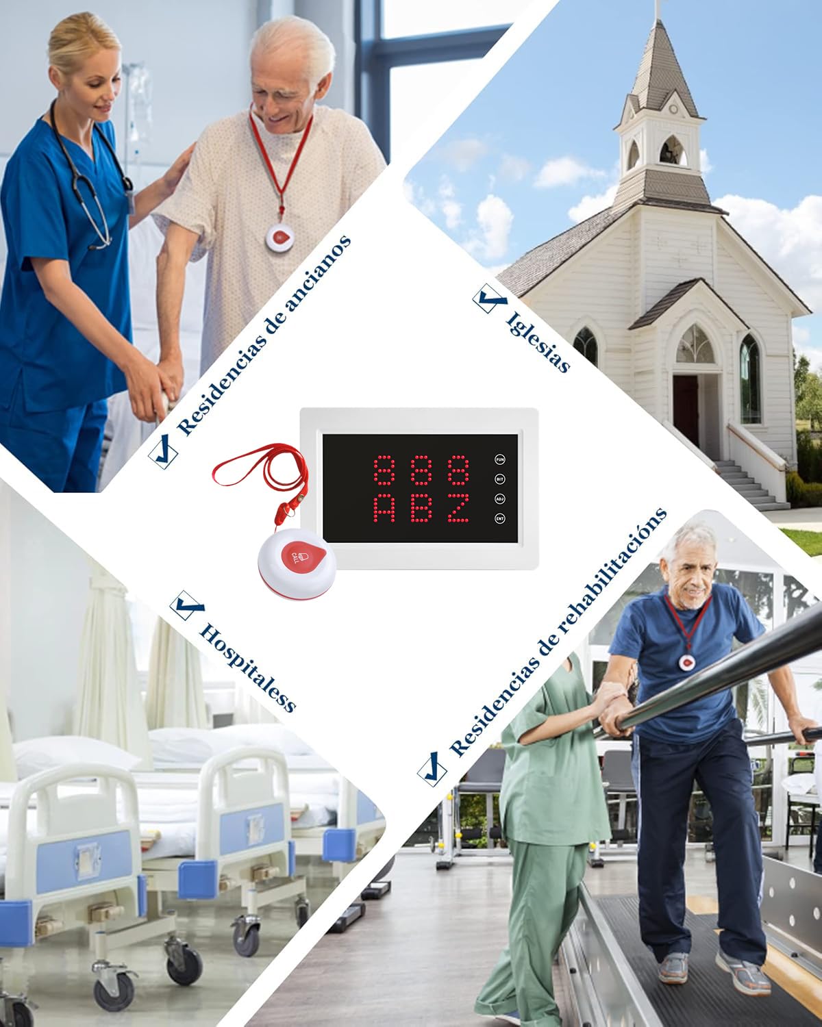 Rufsystem Notrufknopf für Senioren,Drahtloses Paging Anrufsystem kabelloses Anrufsystem für Pflegepersonen, mit Display-Empfänger, für Krankenhaus, Klinik(2DO1-10)
