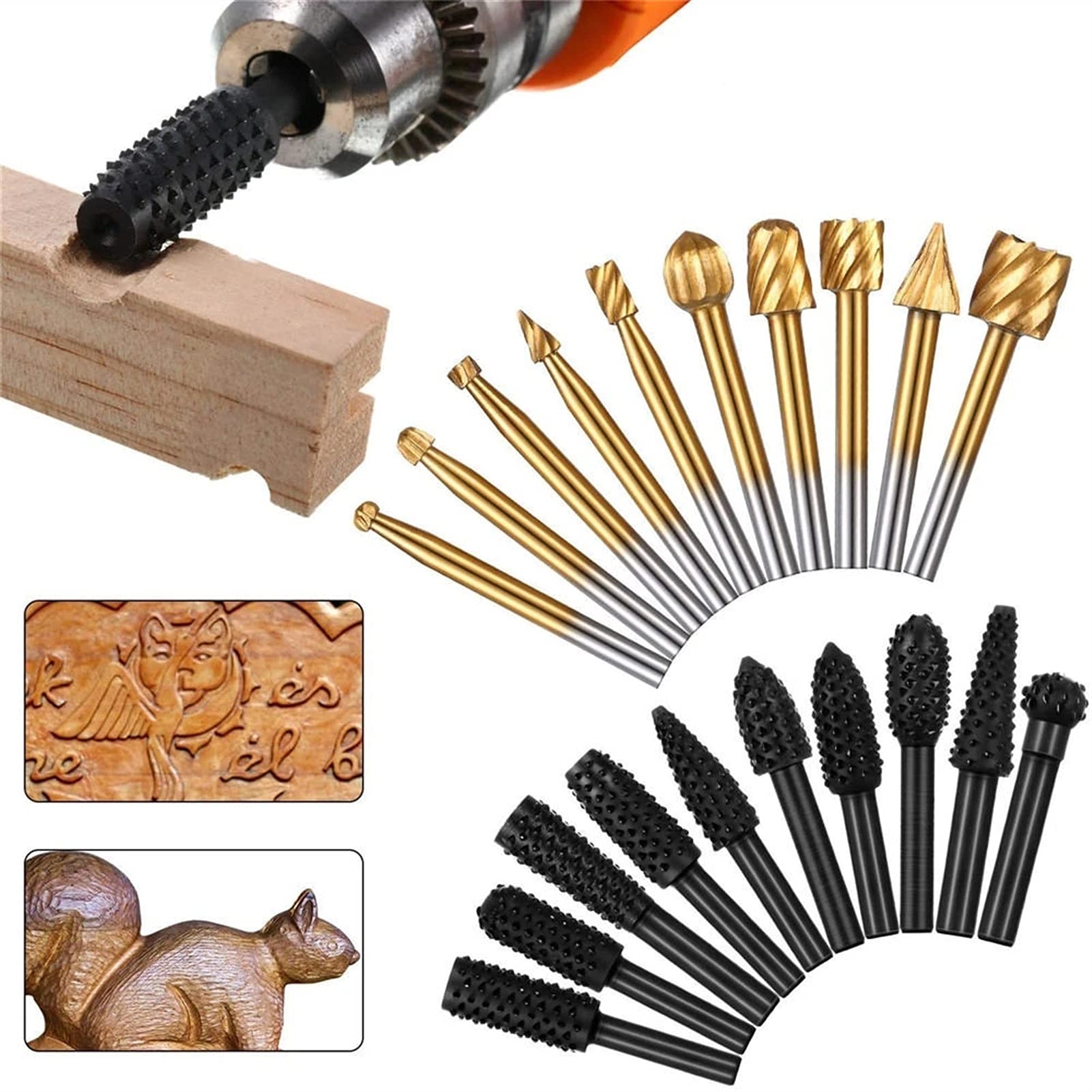 Fresa per Legno Utensile per la Lavorazione del Legno 20Pcs Set di testine per lucidatura del Legno Set di frese con Gambo da 1/8 di Pollice e frese per frese da 1/4 di Pollice Cuscinetto Fresatura
