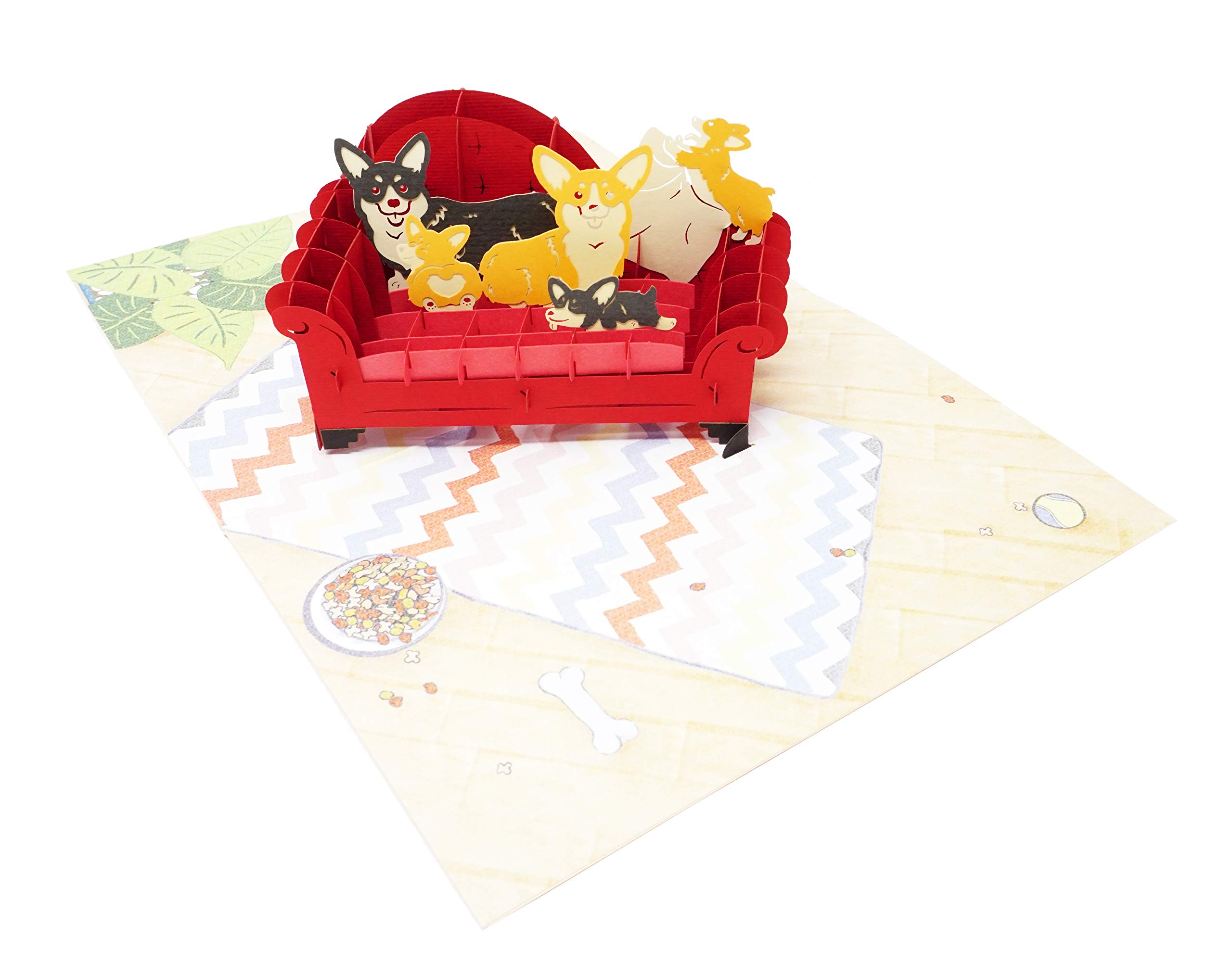 Happy Corgi Family - Tarjeta de felicitación 3D desplegable para todas las ocasiones, amor, cumpleaños, Navidad, buena suerte, día del padre, día de la madre, nota de mensaje para personalizar, sobre