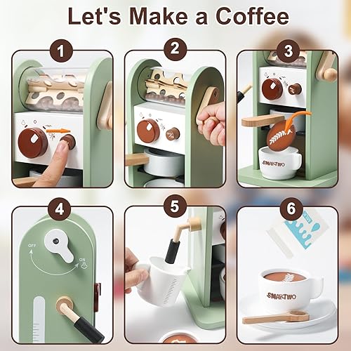 Miniatura 6 de Juguete para cafeteras de madera para niños, juego de máquina de café con molinillo, rutina de preparación de café, estimula el juego imaginativo y