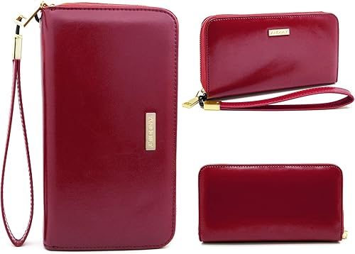 Miniatura 4 de Andoilt Cartera de cuero genuino para mujeres hombres con bloqueo RFID, portatarjetas, cremallera, espacio para guardar el teléfono celular